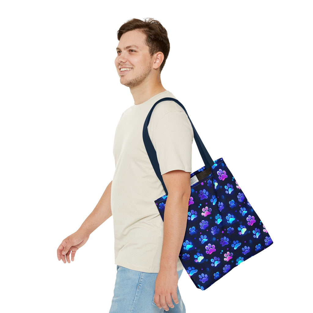 Neon Paw Print Tote | Colorful Cat Dog Paw Pattern All Over Print