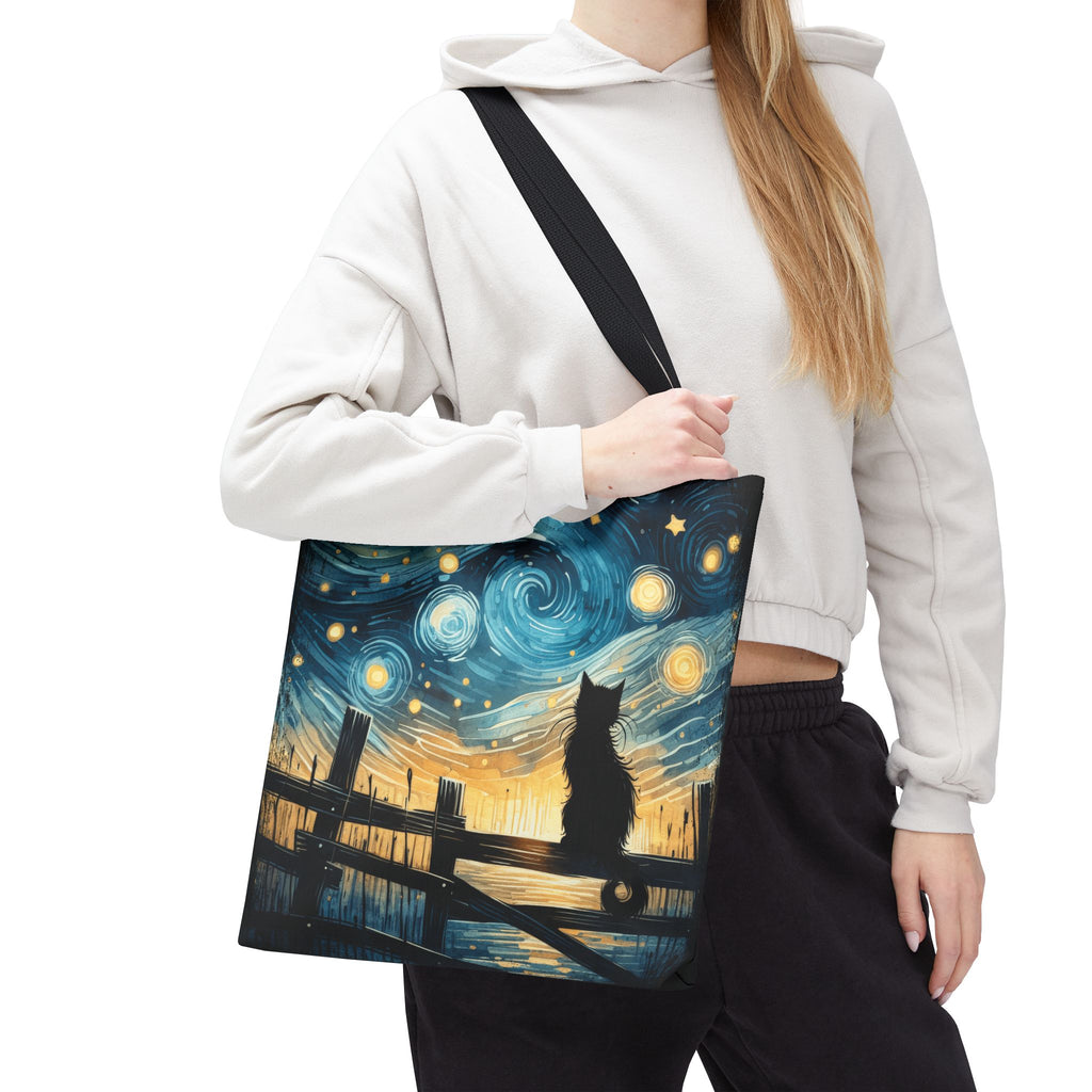 Starry Night Cat Tote | Van Gogh Inspired Swirling Sky Bag