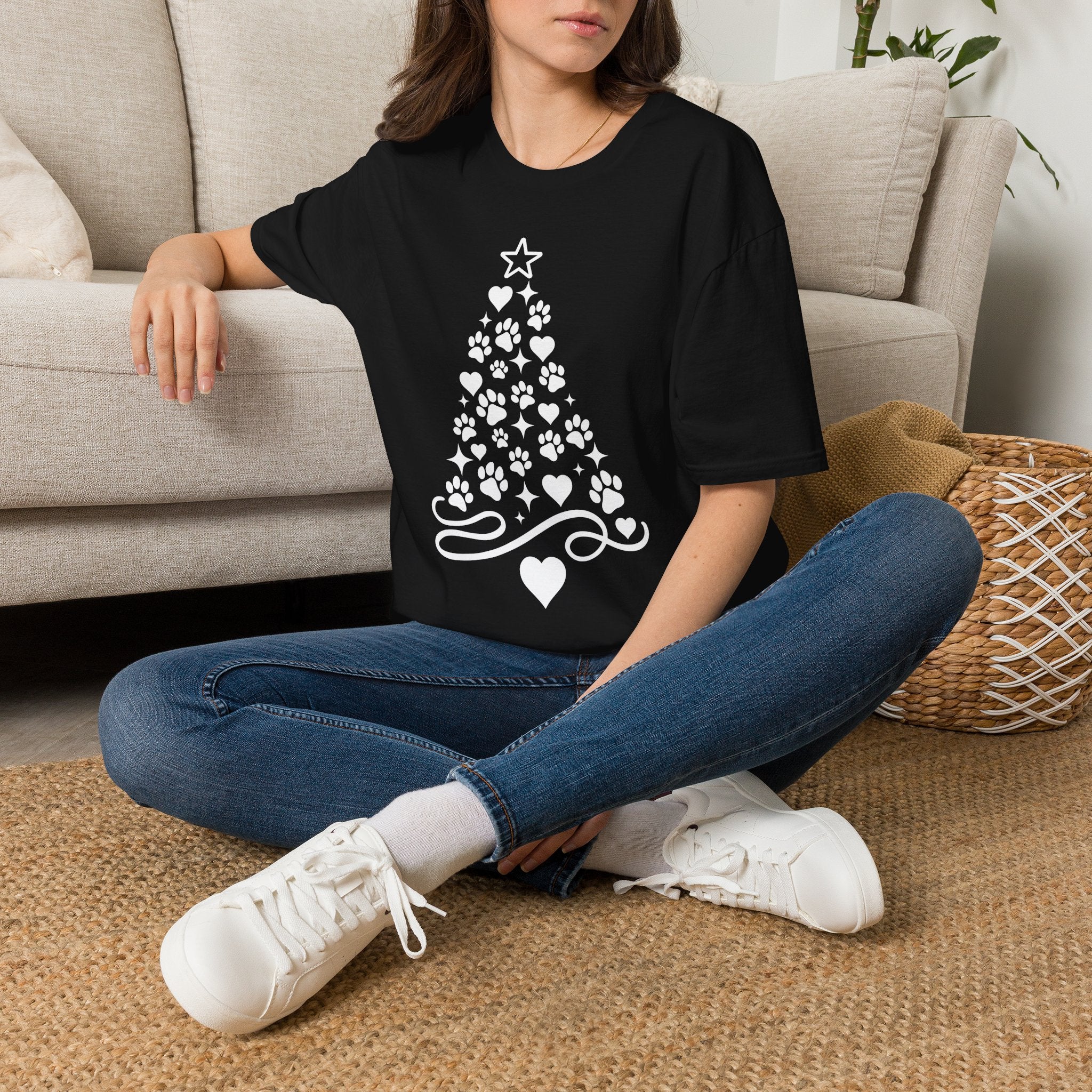 Paw Paw Print Christmas Tree T-Shirt | Dog Lover Holiday Tee