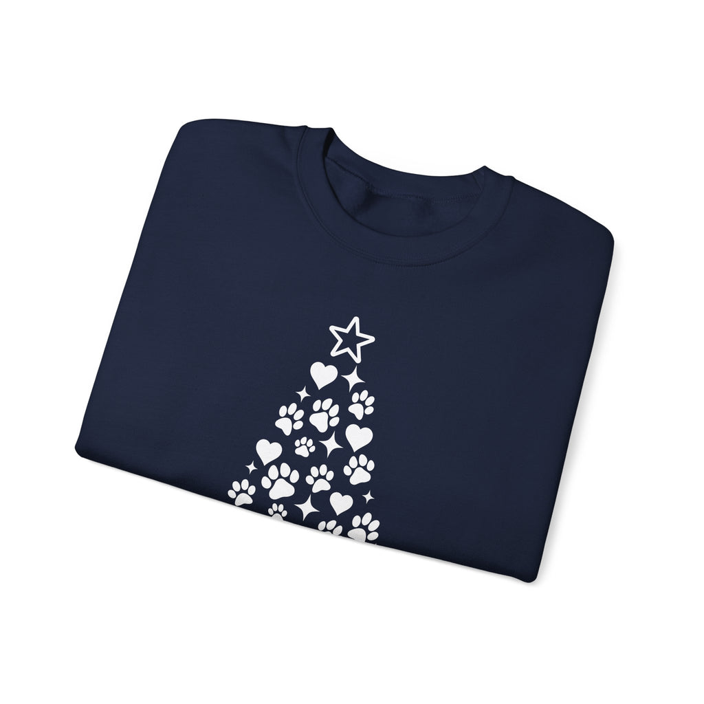 Paw Paw Print Christmas Tree Sweatshirt | Pet Lover Holiday Crewneck