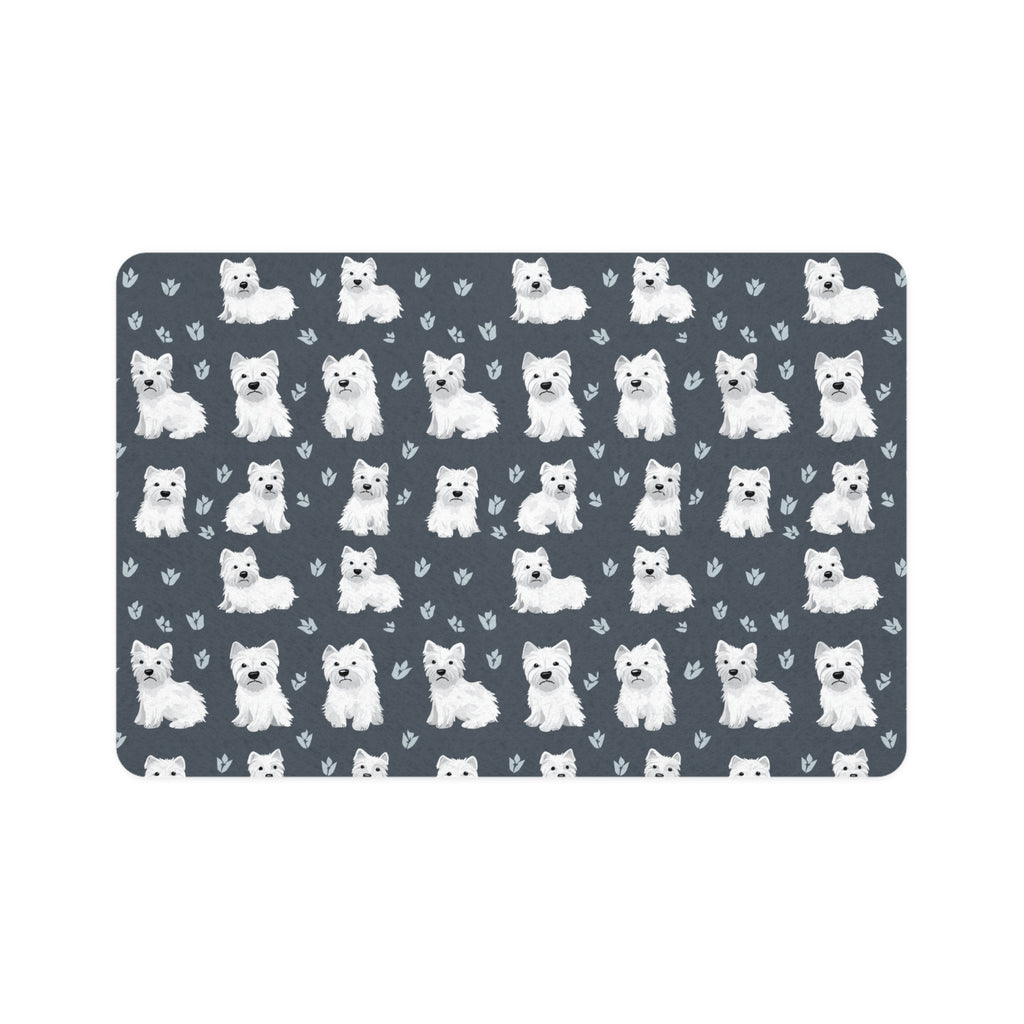 Westie Pattern Pet Food Mat 12x18 | White West Highland Terrier Paw Print Placemat