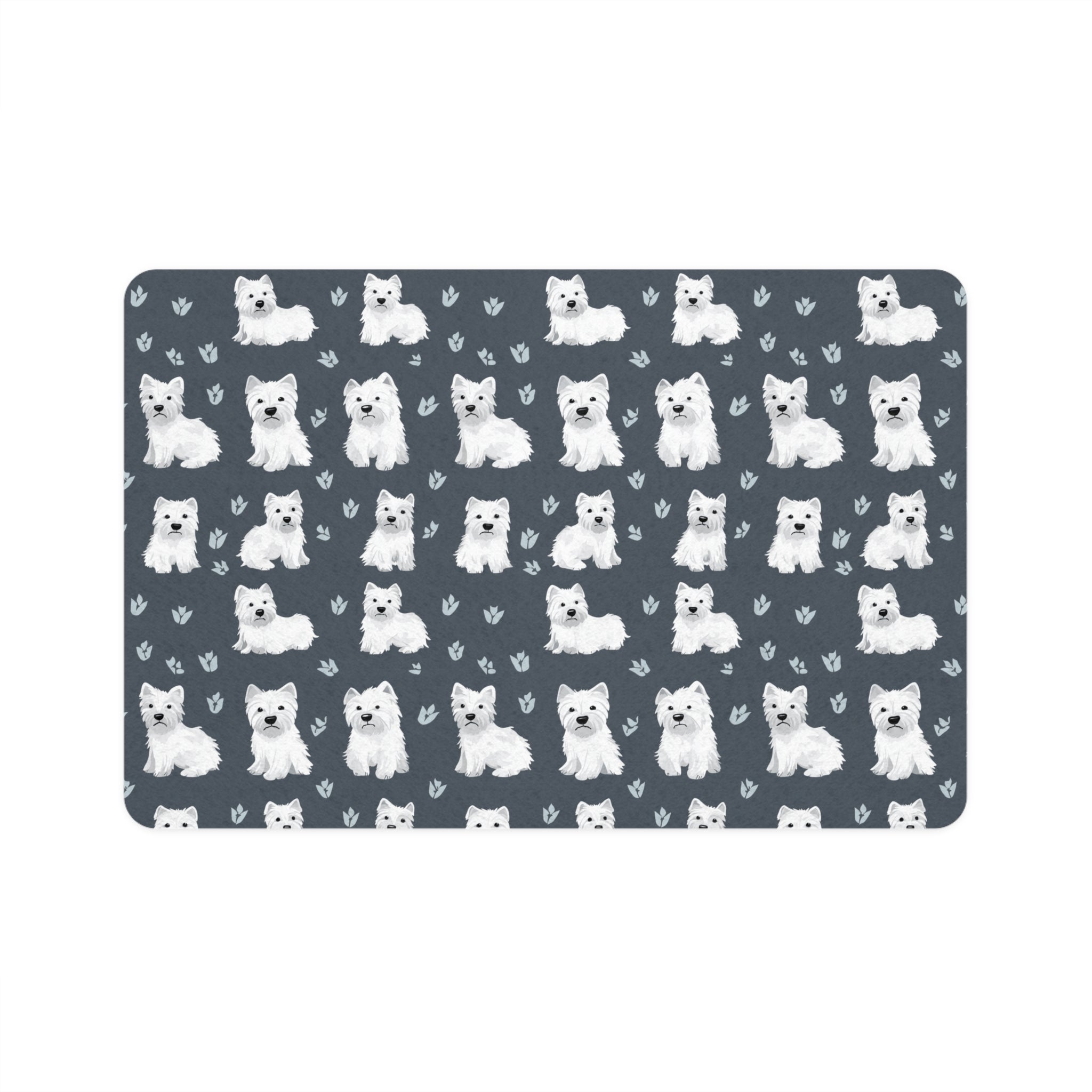Westie Pattern Pet Food Mat 12x18 | White West Highland Terrier Paw Print Placemat