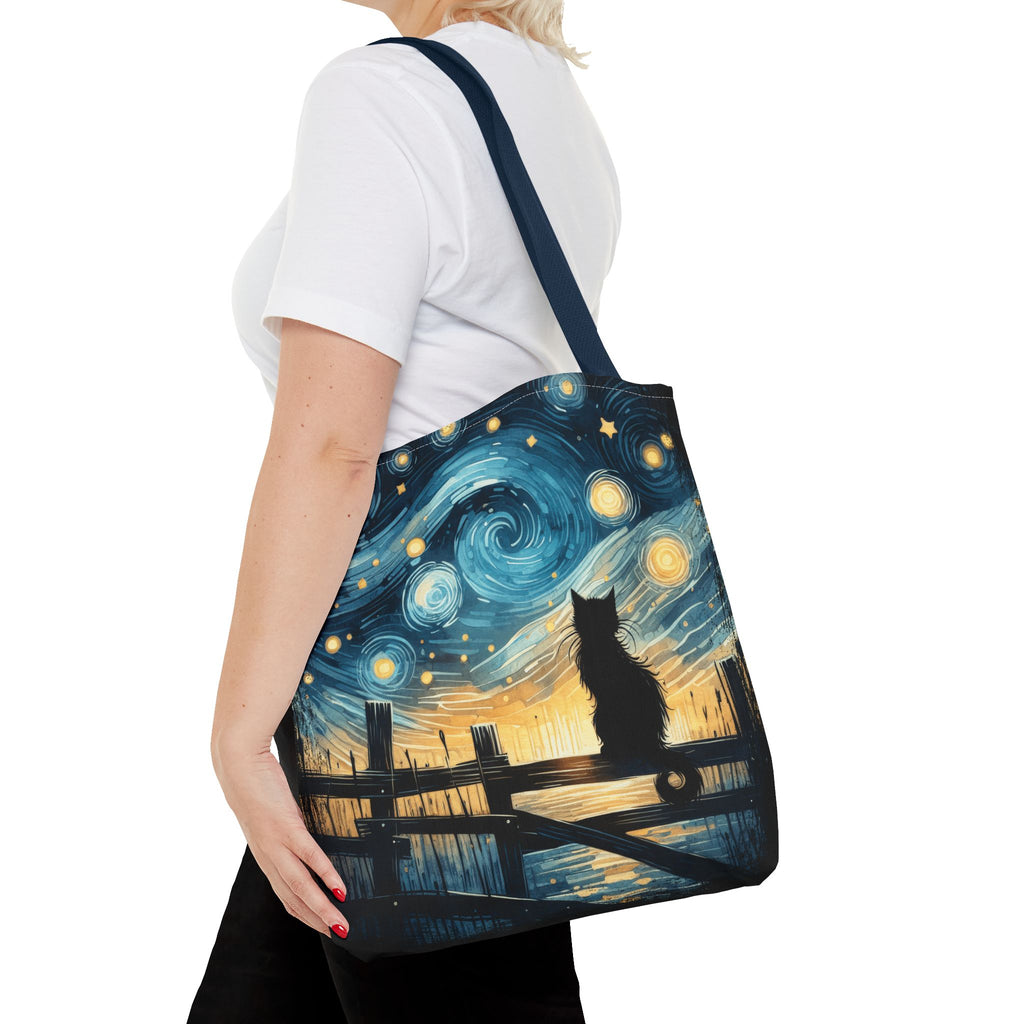 Starry Night Cat Tote | Van Gogh Inspired Swirling Sky Bag