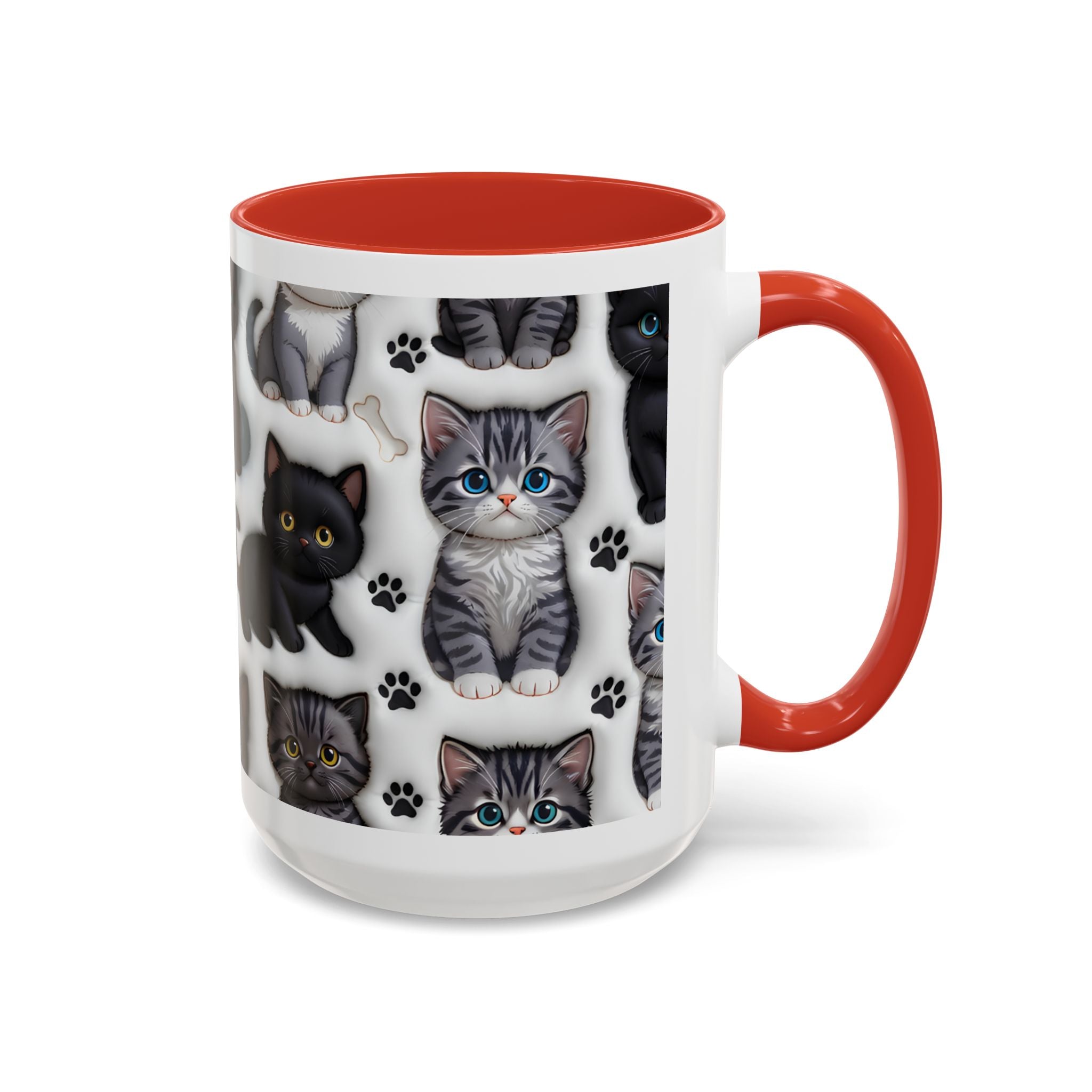 Cute Kitten Pattern Accent Coffee Mug | Cat Paw Print Design