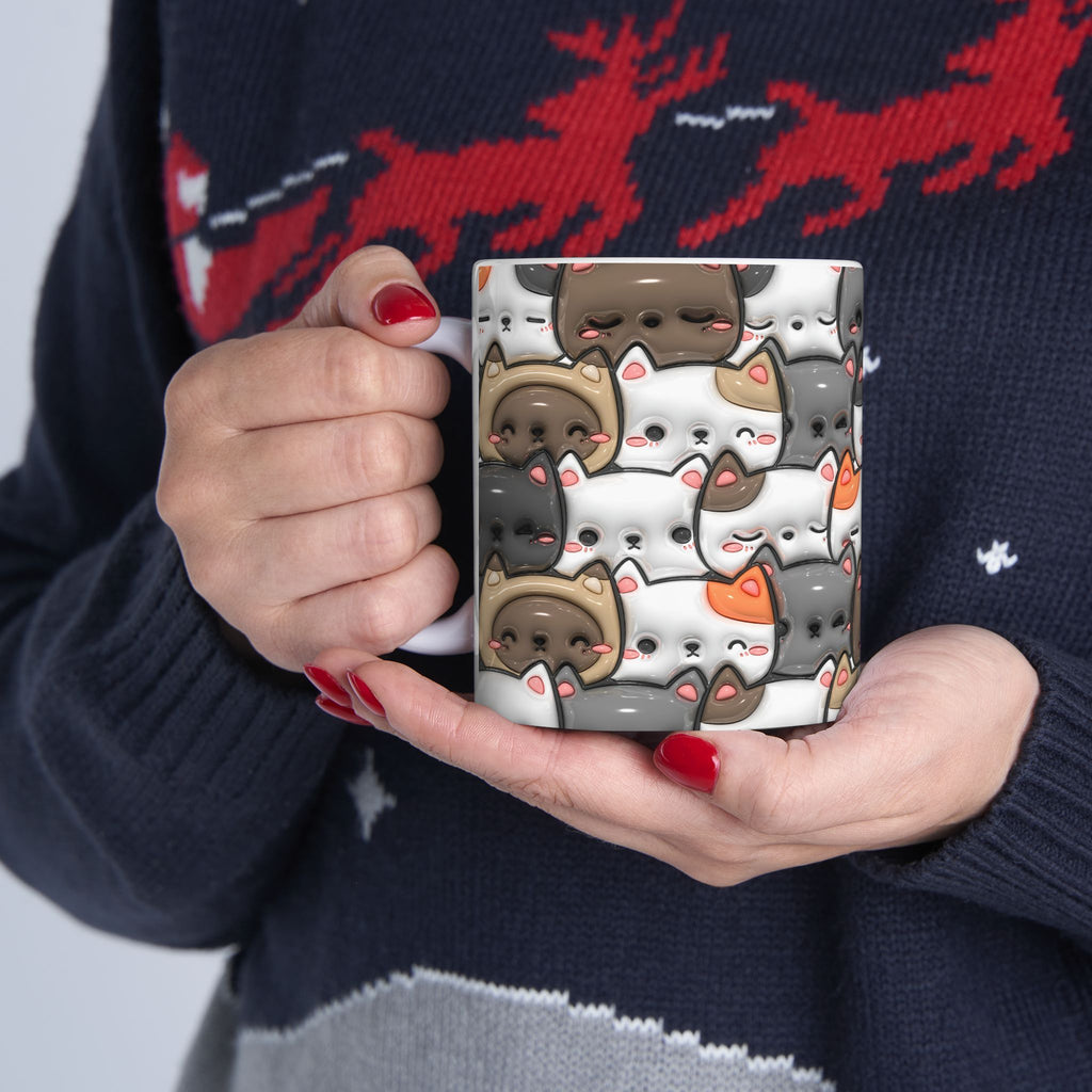 Kawaii Cat Pattern Mug | Cute Cats Ceramic Coffee Cup