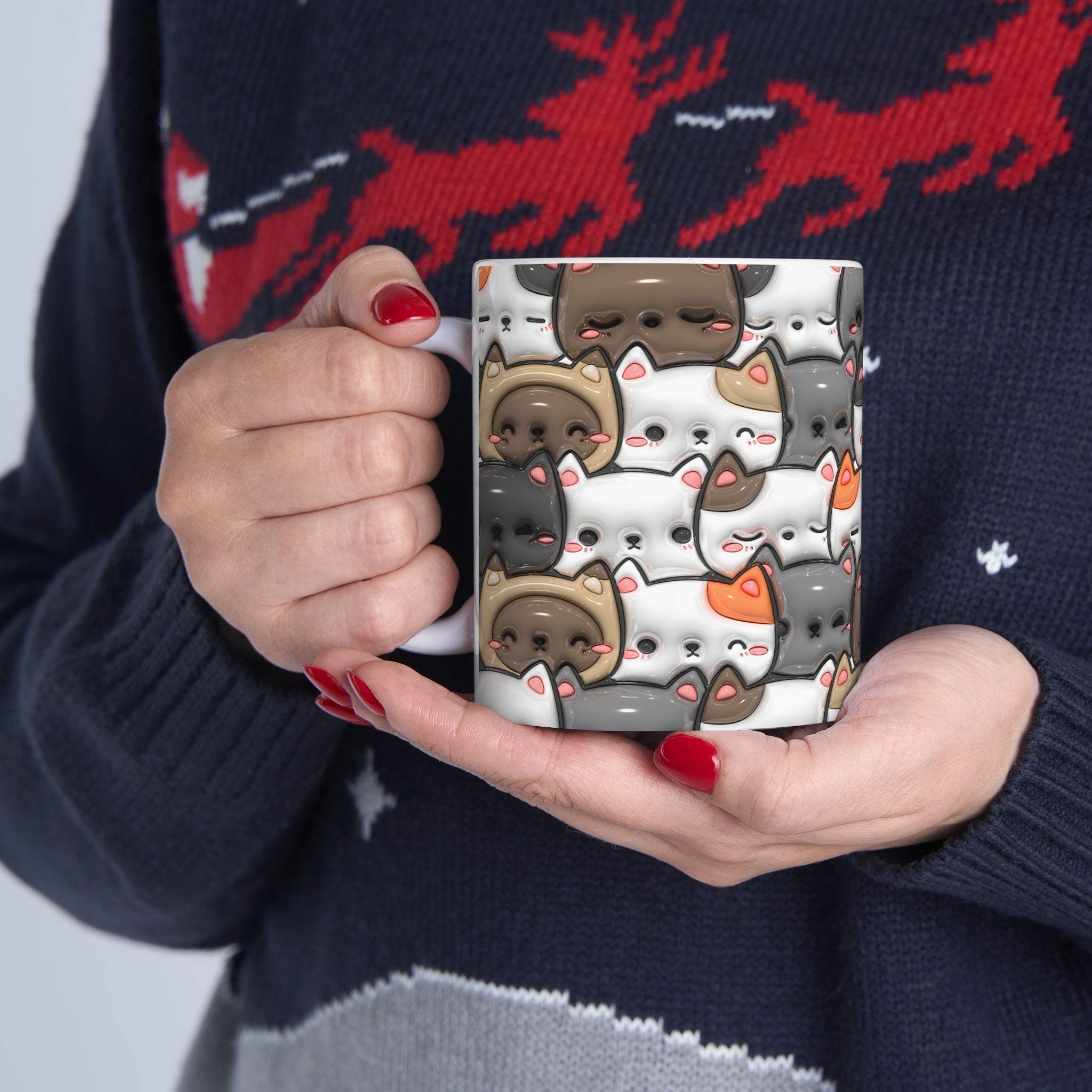 Kawaii Cat Pattern Mug | Cute Cats Ceramic Coffee Cup