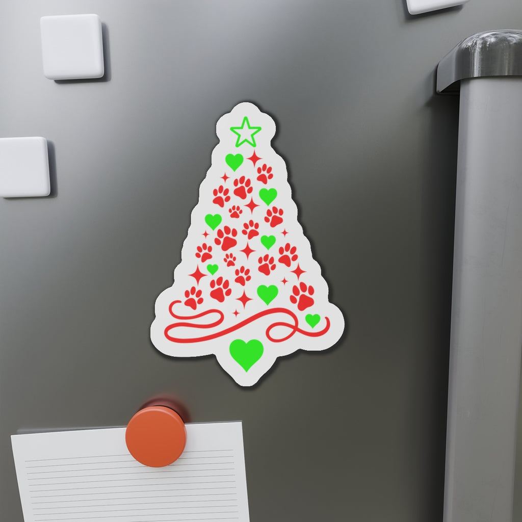 Paw Print Christmas Tree Die-Cut Magnet | Holiday Pet Paw Tree Magnet