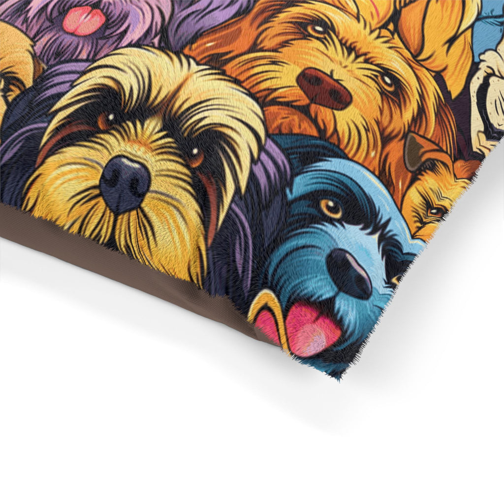 Colorful Dog Faces Pet Bed | Multicolor Canine Pattern Cushion