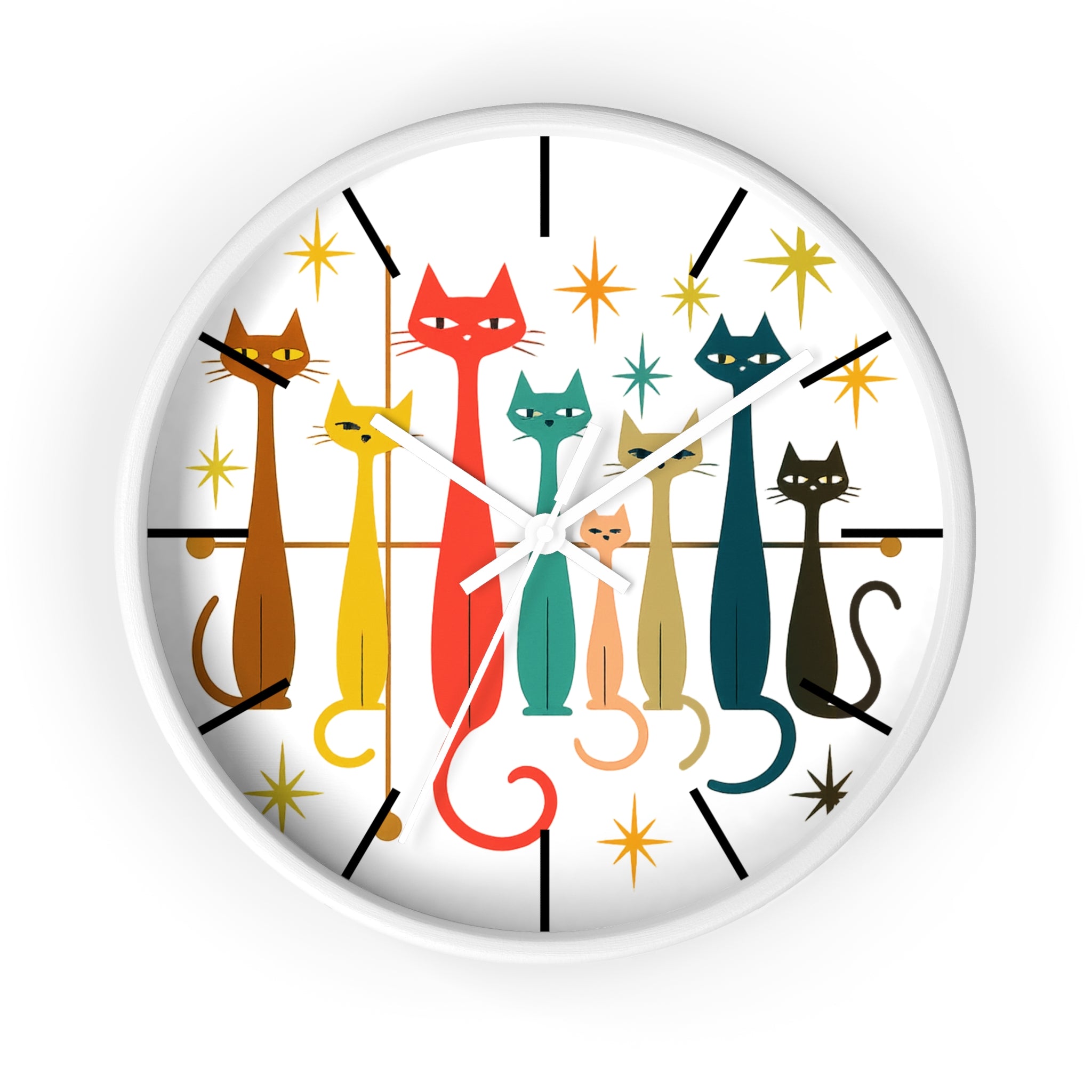 Retro Mid Century Modern Cats Wall Clock | Atomic Starburst Cat Design