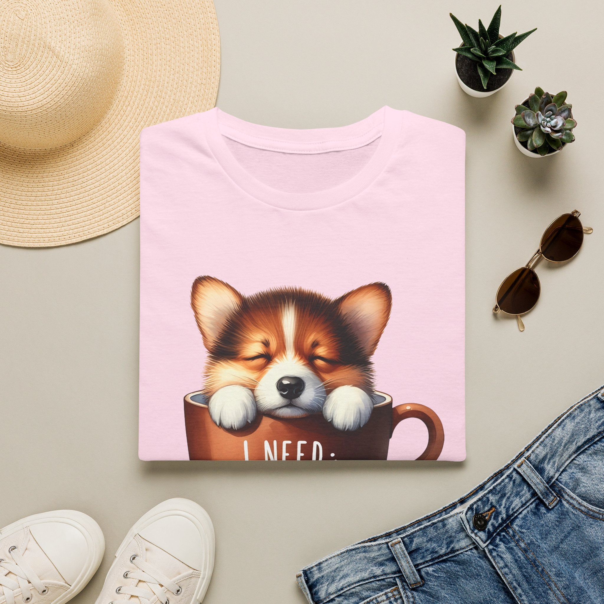 Sleeping Puppy in Coffee Cup T-Shirt | I Need Coffee, Cute Corgi Mug