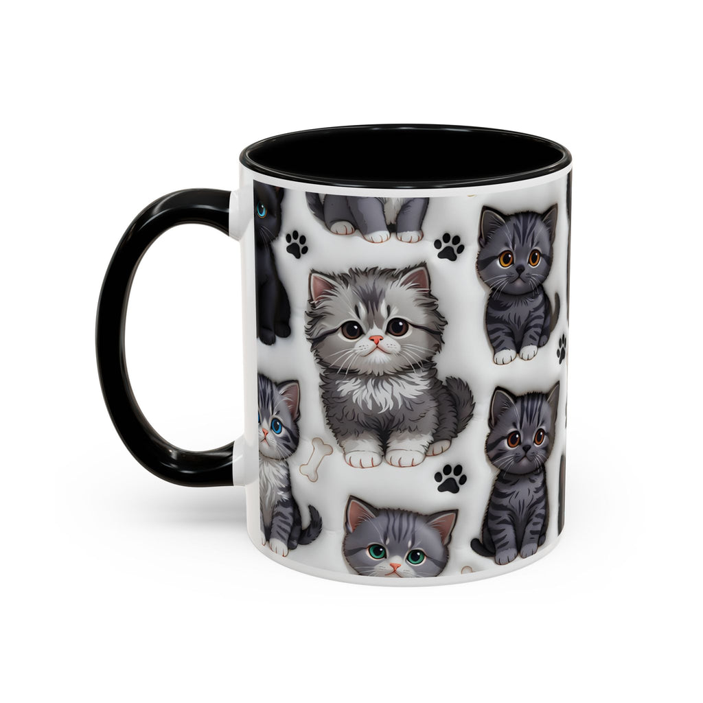 Cute Kitten Pattern Accent Coffee Mug | Cat Paw Print Design