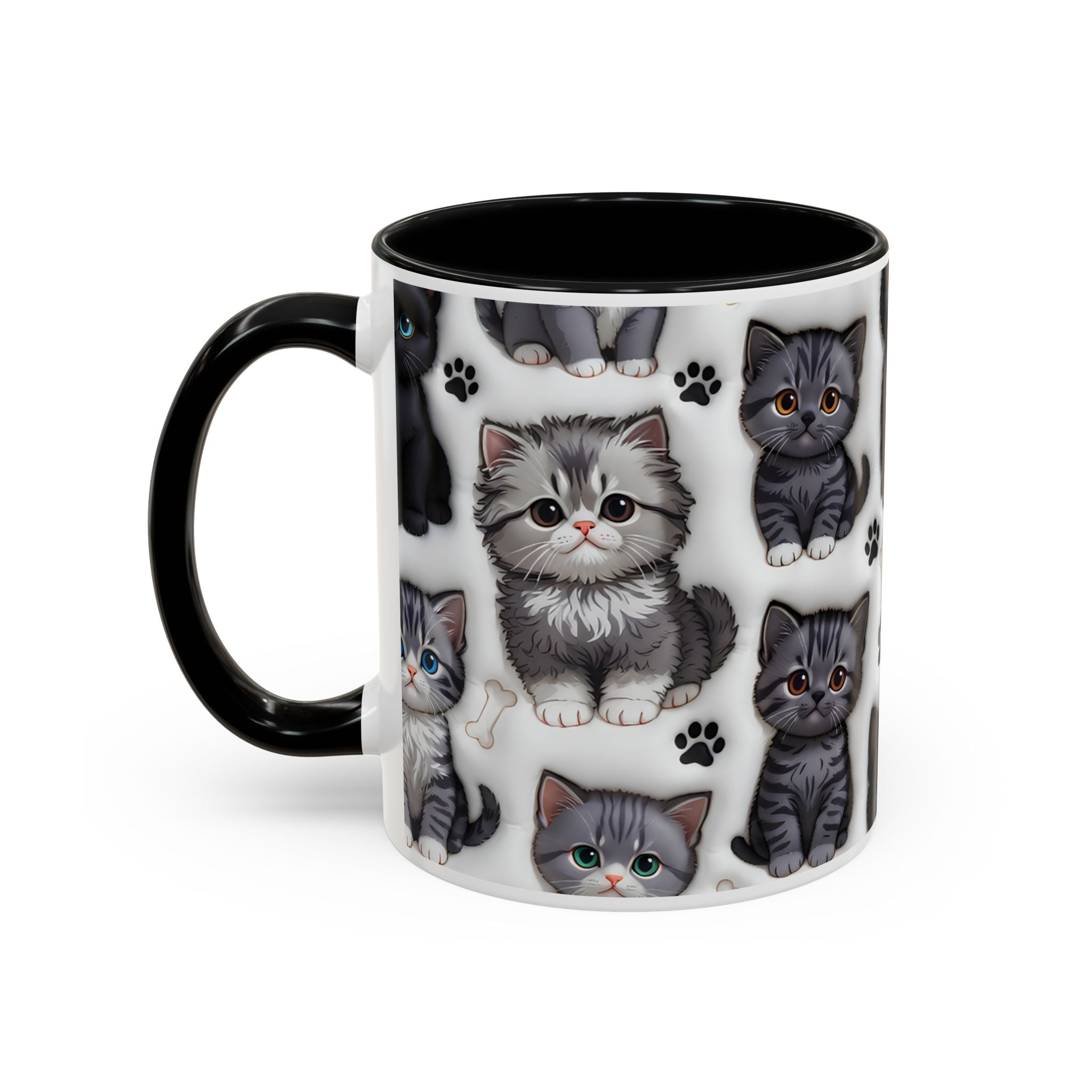 Cute Kitten Pattern Accent Coffee Mug | Cat Paw Print Design