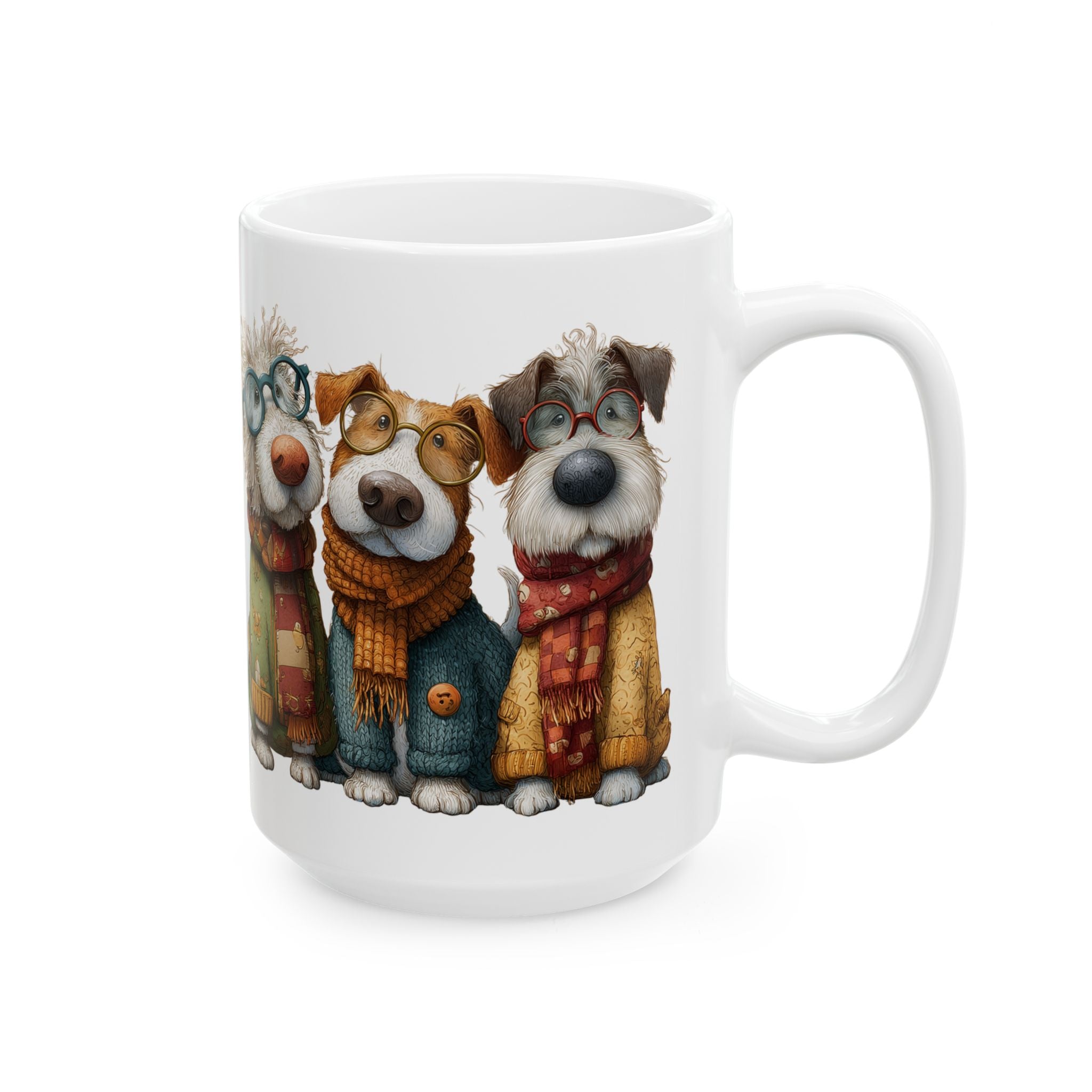 Whimsical Dog with Glasses and Scarf Mug | Ceramic Coffee Cup