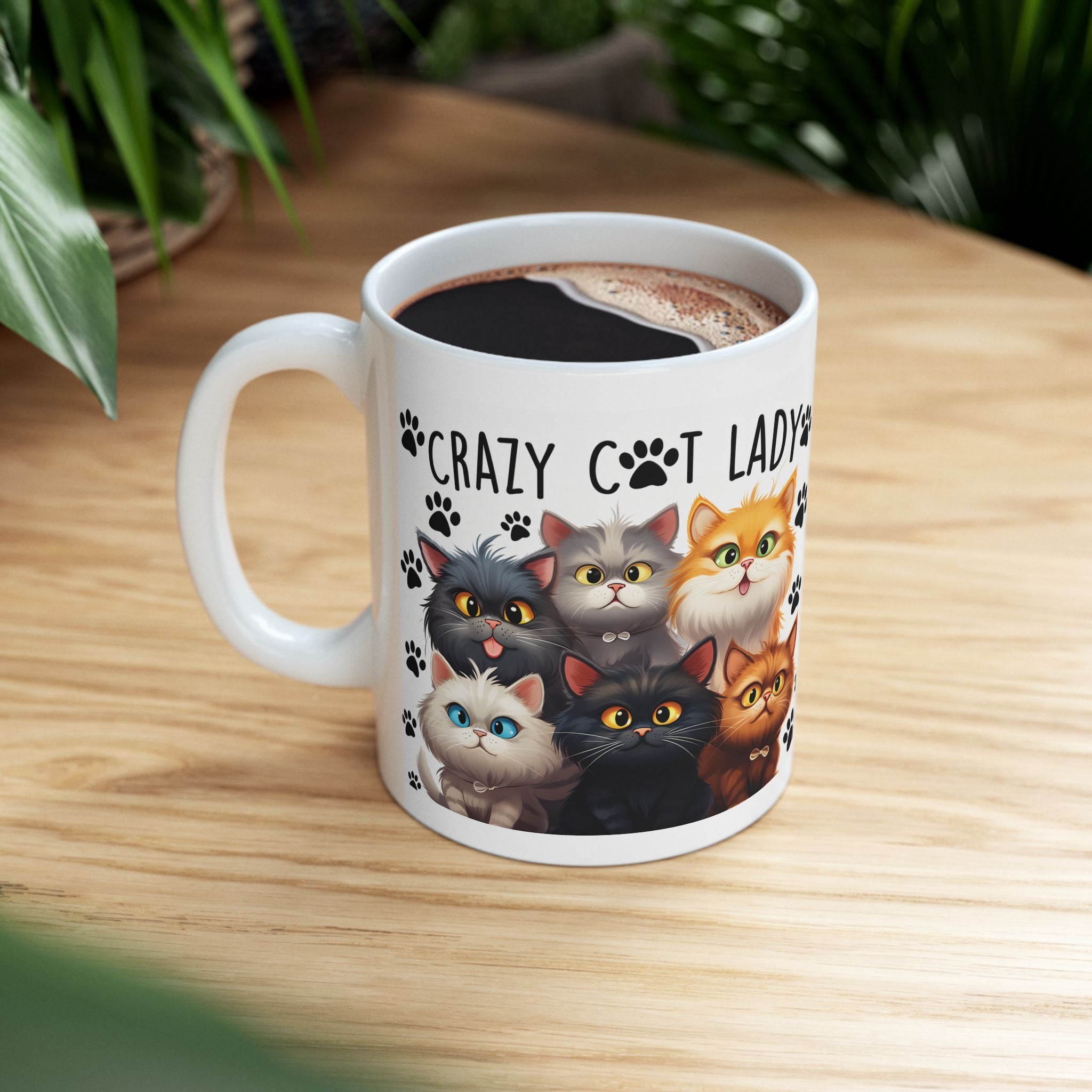 Crazy Cat Lady Cats mug | Cute cartoon kittens paw prints ceramic mug