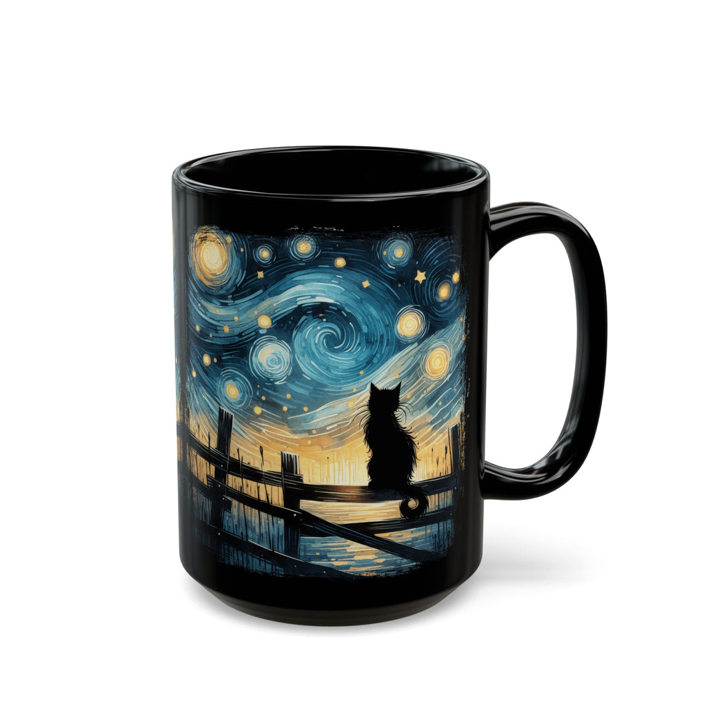 Starry Night Cat mug | Black Ceramic Coffee Cup