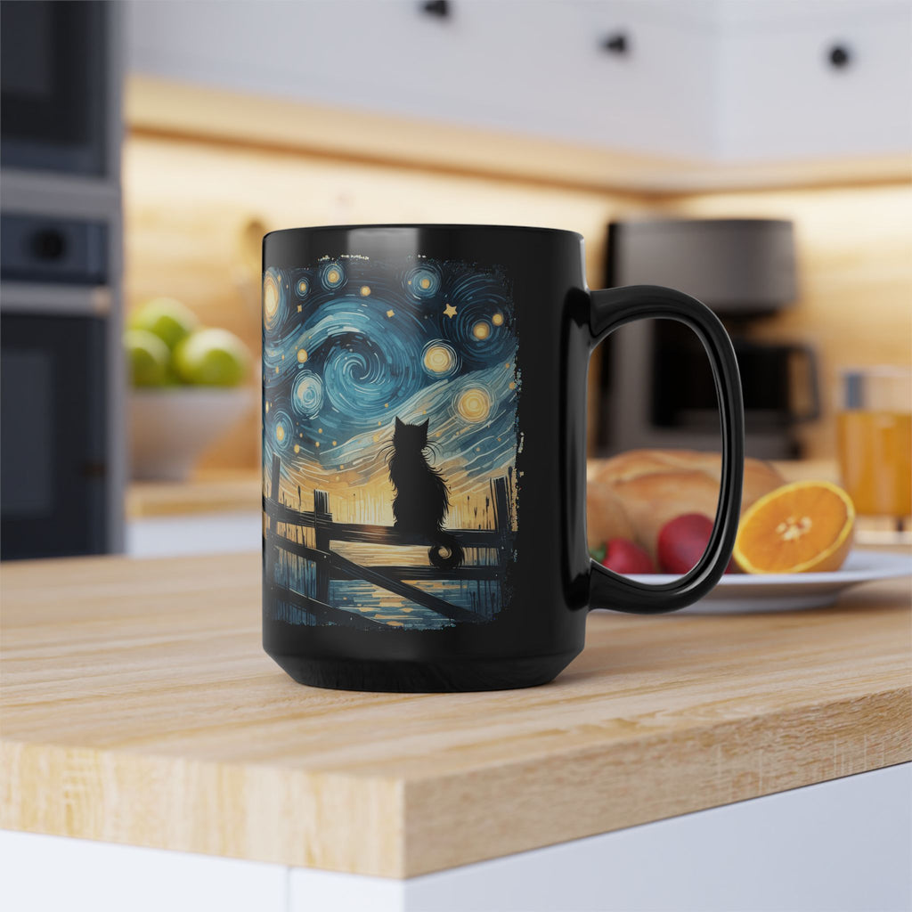 Starry Night Cat mug | Black Ceramic Coffee Cup
