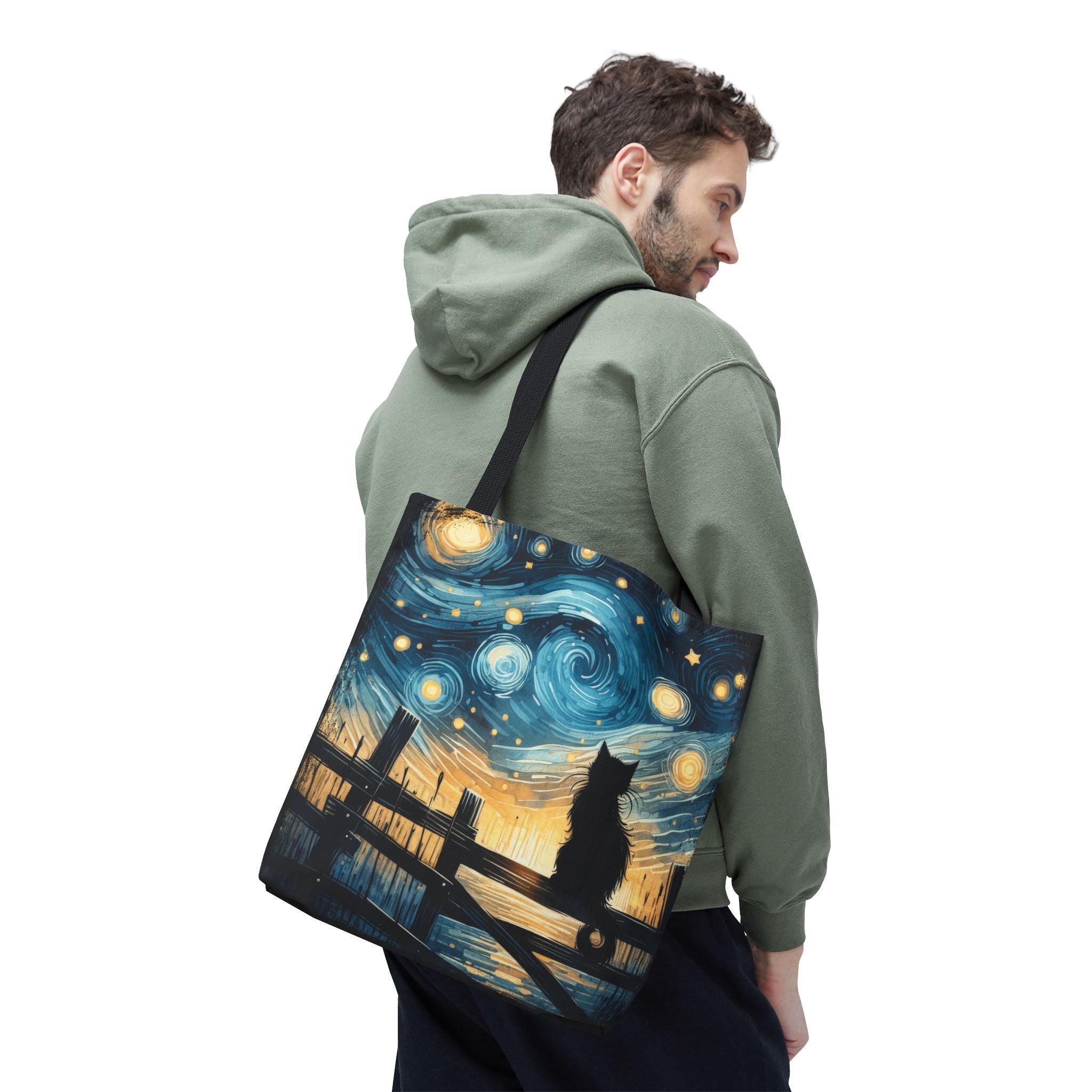 Starry Night Cat Tote | Van Gogh Inspired Swirling Sky Bag