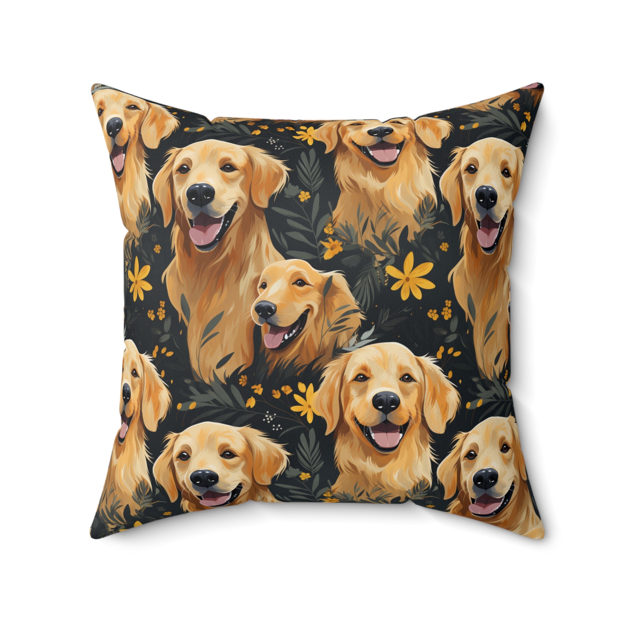 Golden Retriever Pattern Pillow | Dog Portraits Floral Throw Pillow