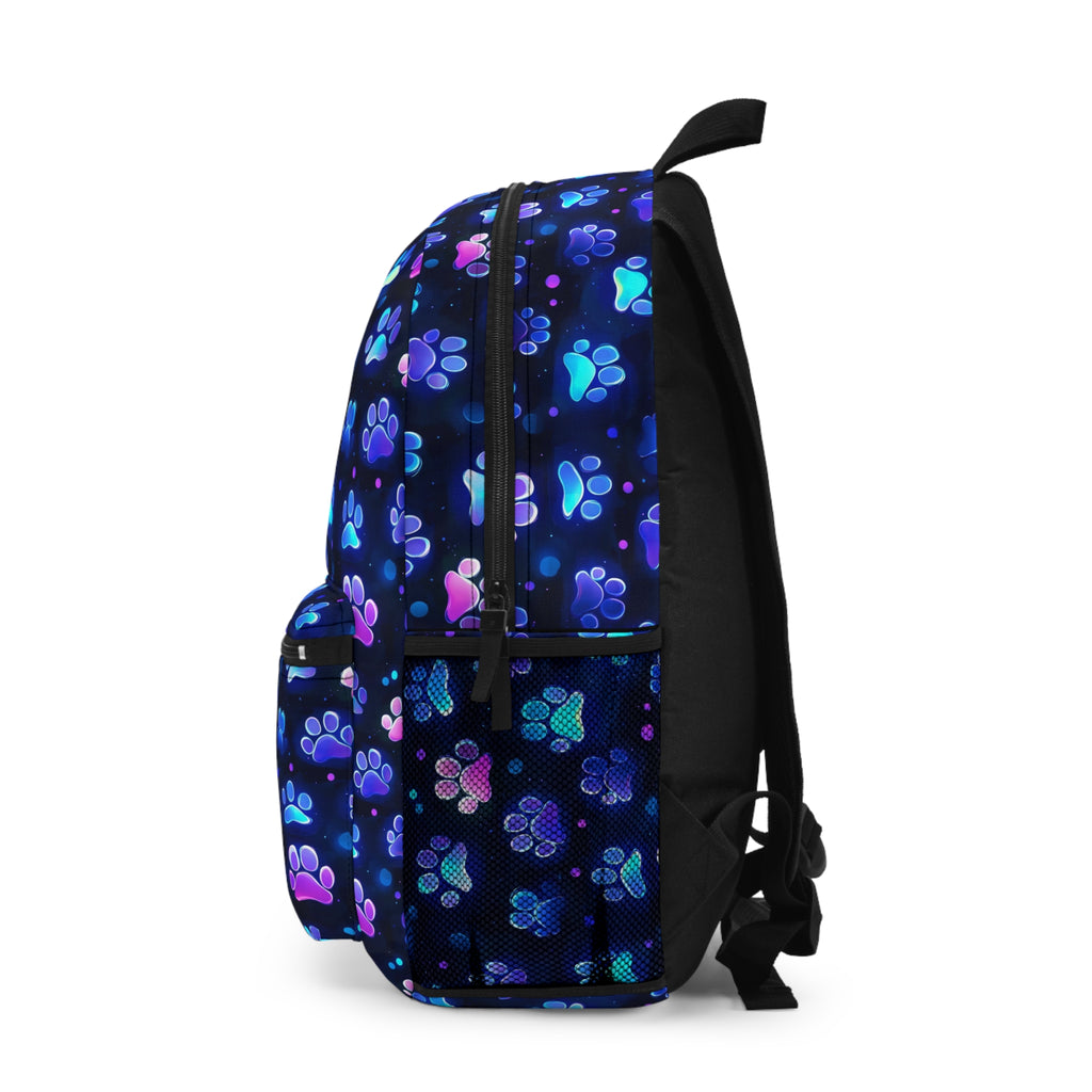 Neon Paw Prints Backpack | Blue Purple Animal Print