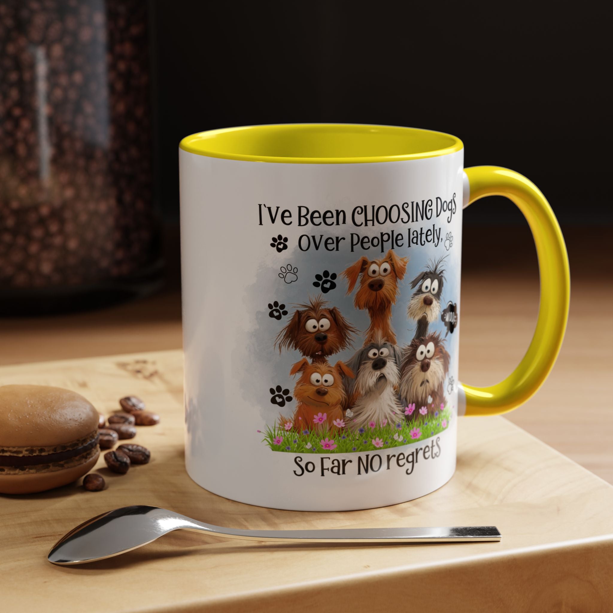 Choosing Dogs Over People Mug | Funny Cute Cartoon Dogs, 11oz 15oz Accent Coffee Mug