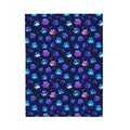Neon Paw Prints Velveteen Plush Blanket | Blue Purple Gradient Paw Pattern