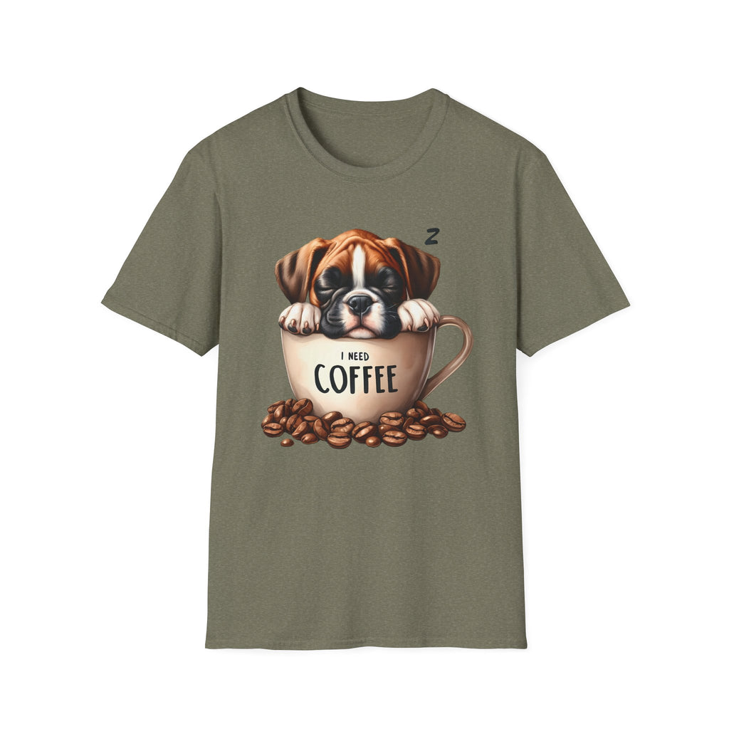 Sleeping Puppy in Coffee Cup T-Shirt | I Need Coffee Design