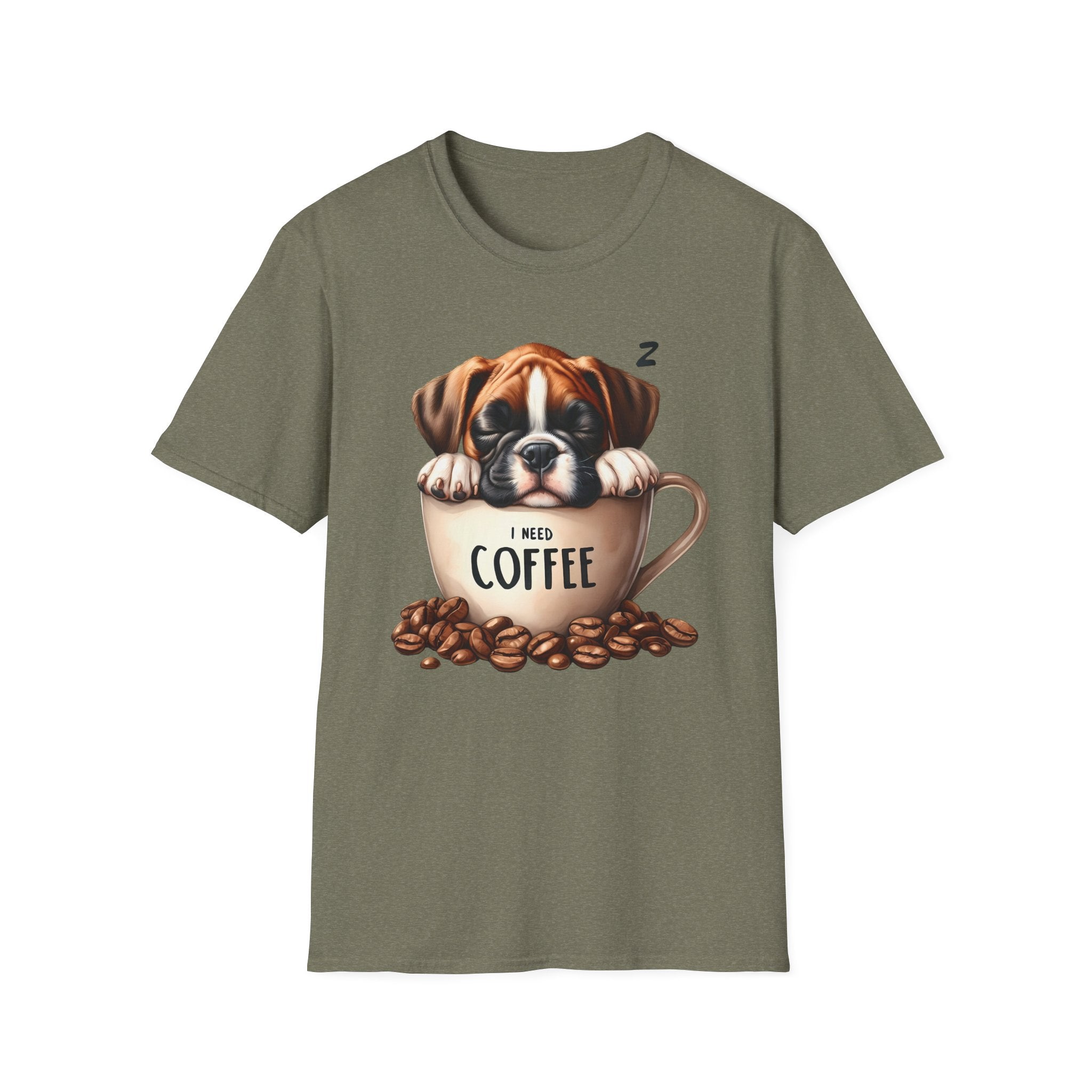 Sleeping Puppy in Coffee Cup T-Shirt | I Need Coffee Design