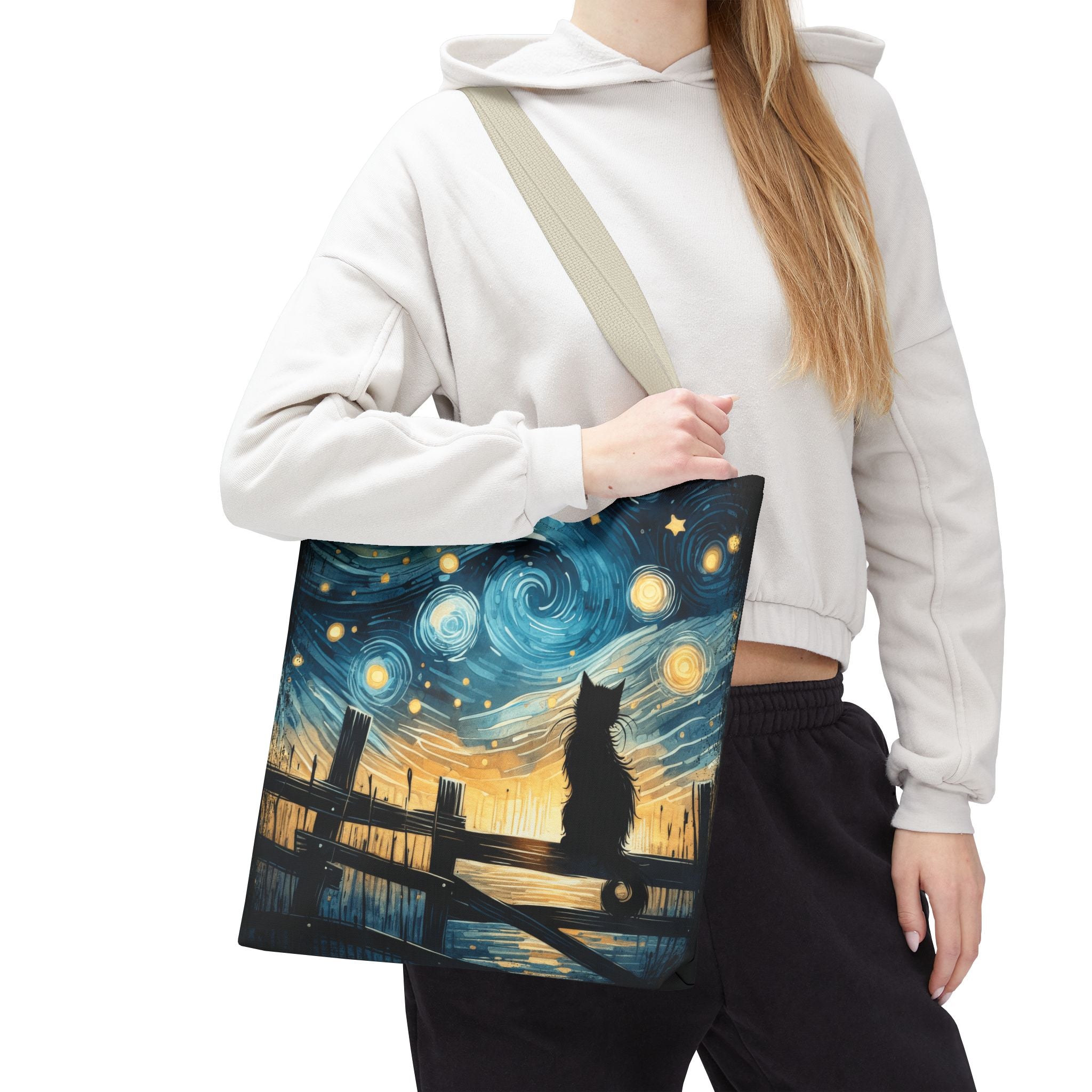 Starry Night Cat Tote | Van Gogh Inspired Swirling Sky Bag