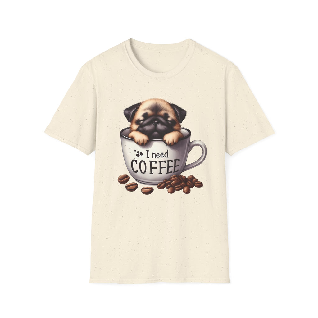 Puppy in Coffee Cup I Need Coffee T-Shirt | Cute Pug Coffee Tee