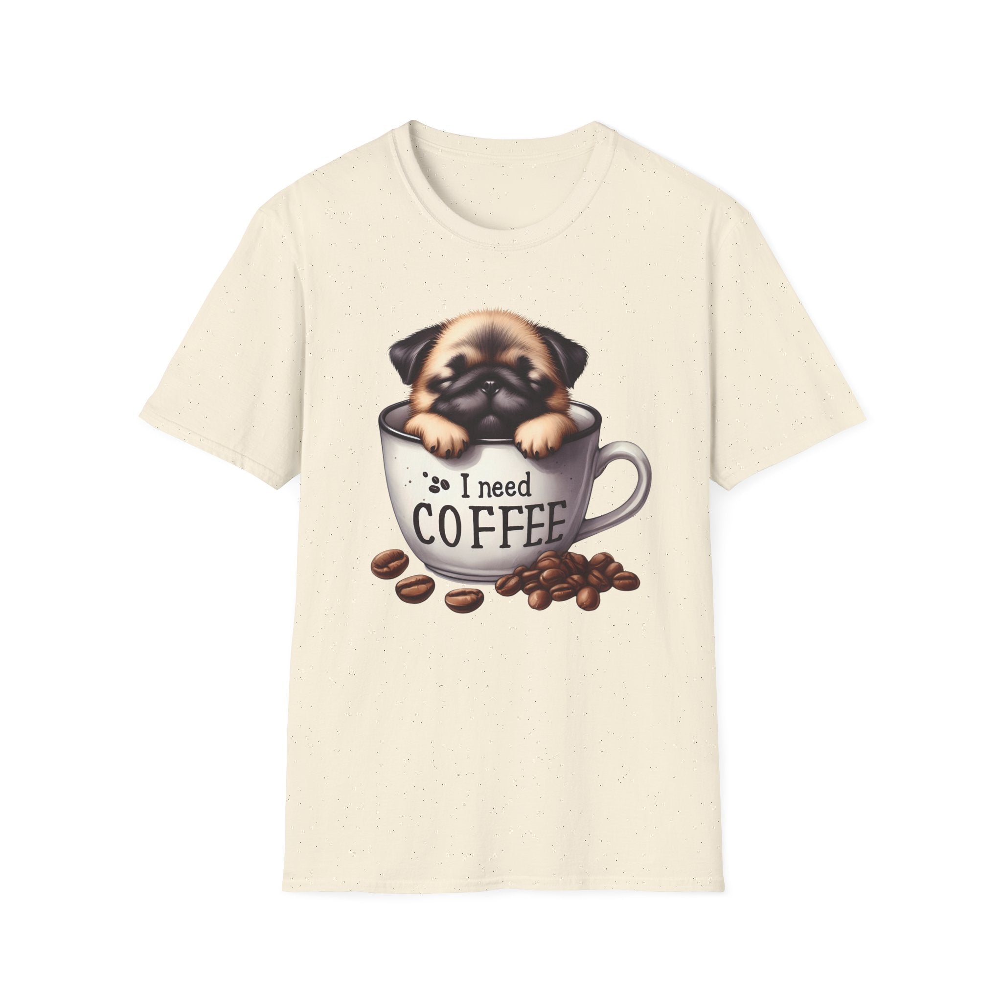 Puppy in Coffee Cup I Need Coffee T-Shirt | Cute Pug Coffee Tee