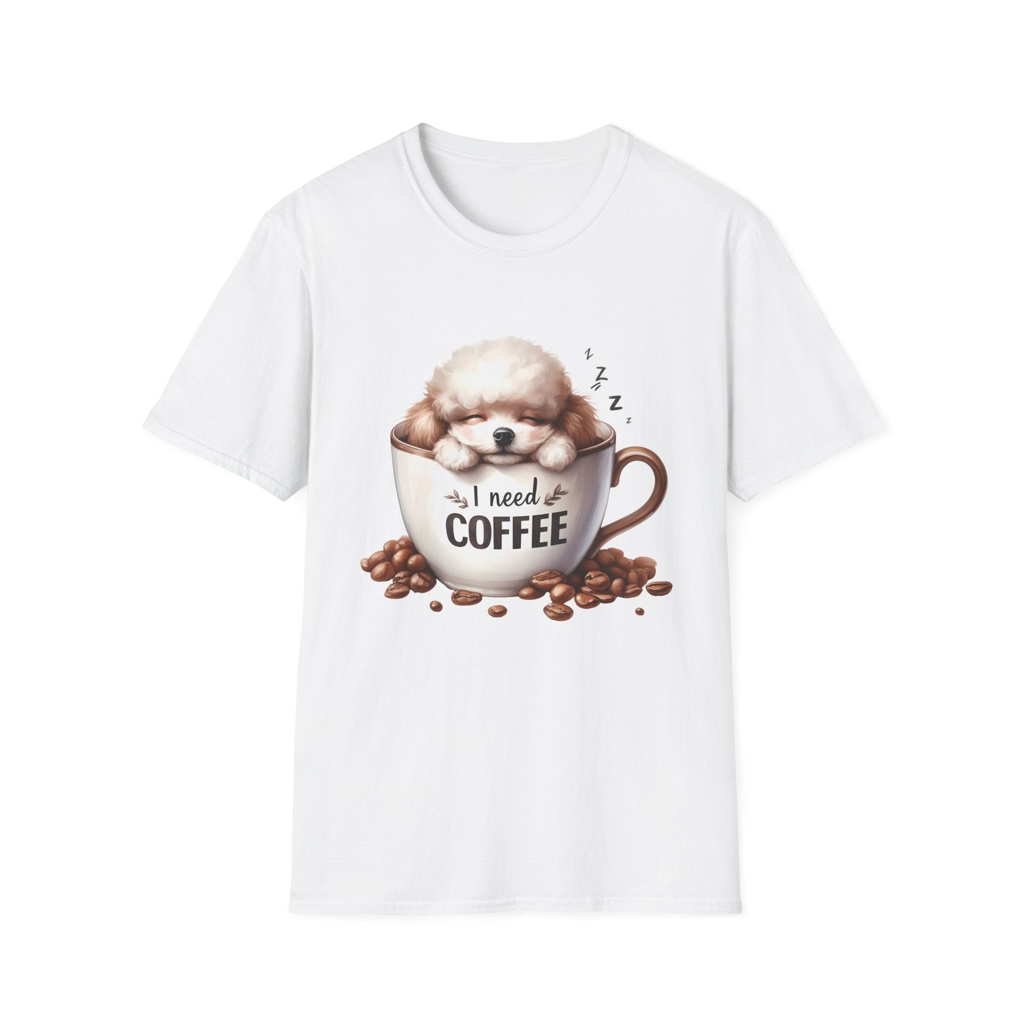 Sleeping Puppy in Coffee Cup T-Shirt | I Need Coffee Dog Design
