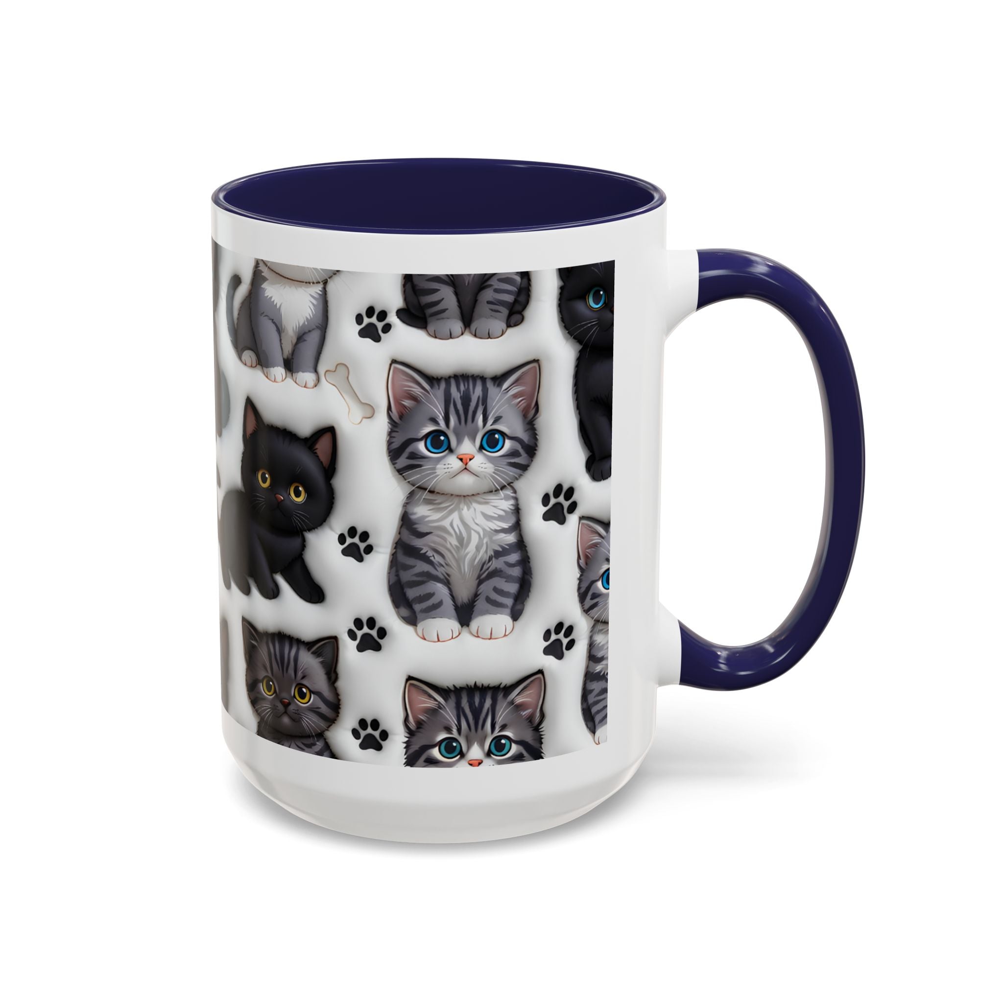 Cute Kitten Pattern Accent Coffee Mug | Cat Paw Print Design