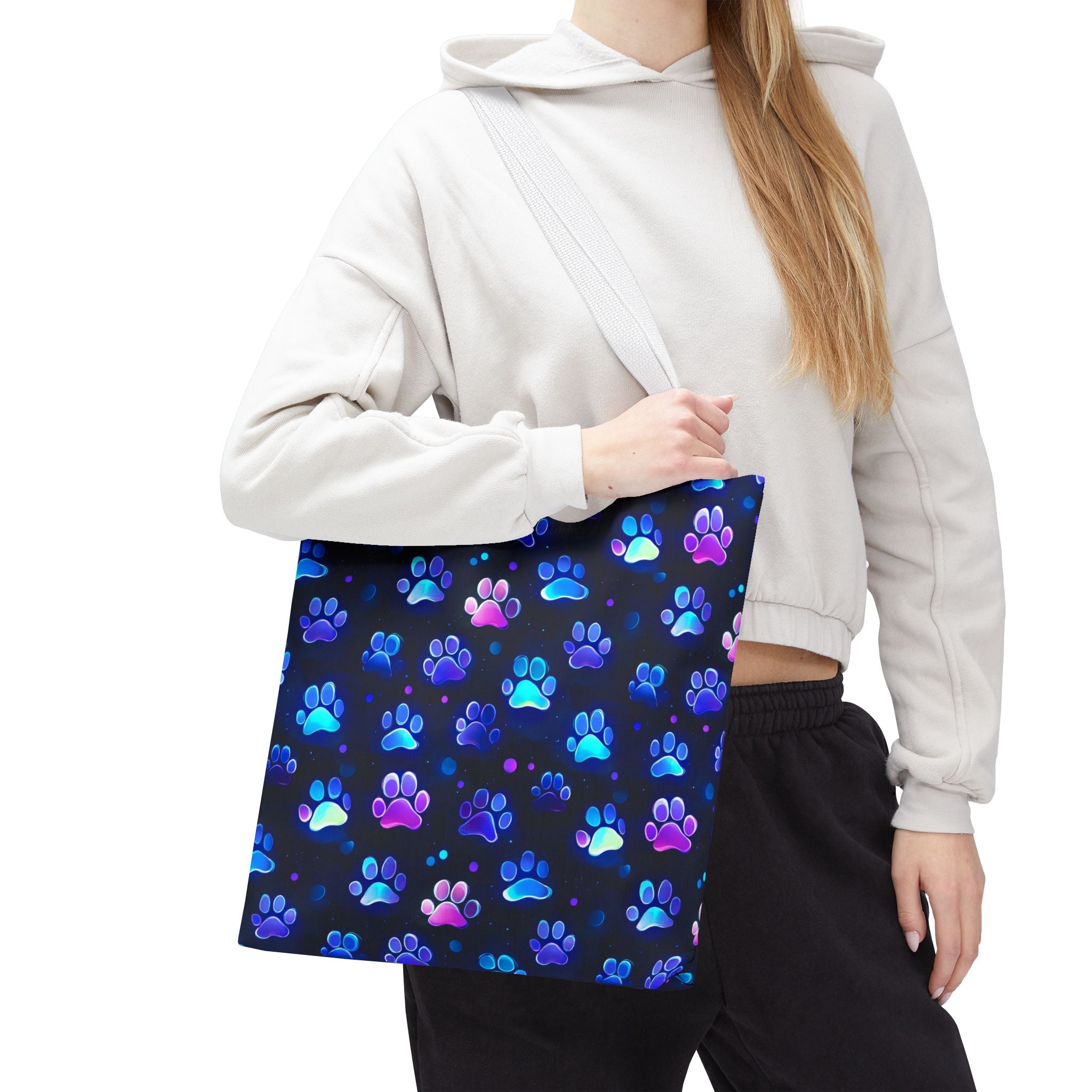 Neon Paw Print Tote | Colorful Cat Dog Paw Pattern All Over Print