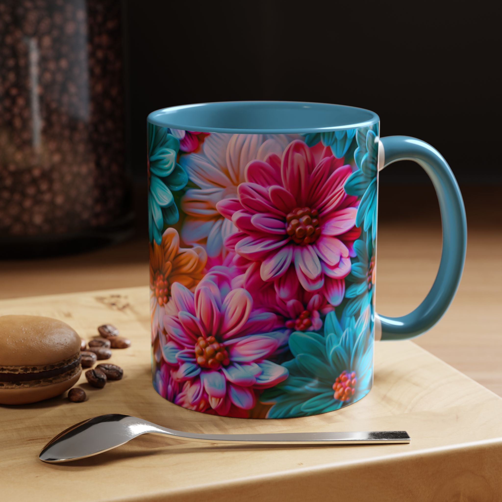 Vibrant Dahlia Floral Accent Mug | 11oz 15oz Ceramic Coffee Mug