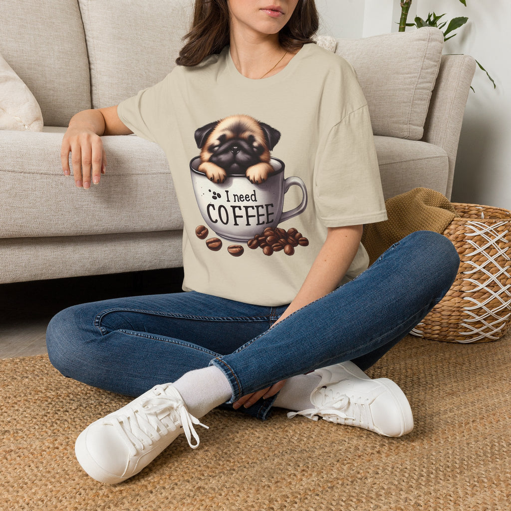 Puppy in Coffee Cup I Need Coffee T-Shirt | Cute Pug Coffee Tee