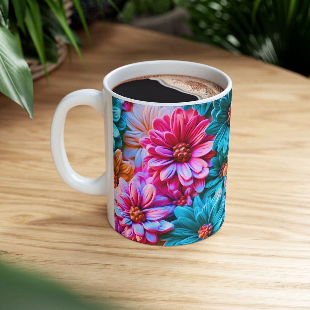 Colorful Daisy Pattern Mug | Floral Ceramic Coffee Cup