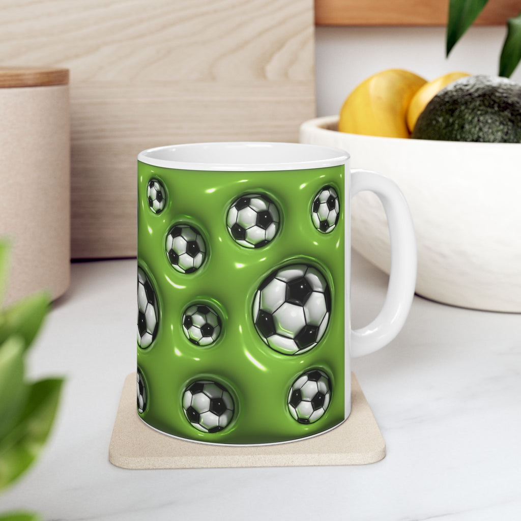 Soccer Ball Pattern Mug | Green Football Design, Ceramic Coffee Cup