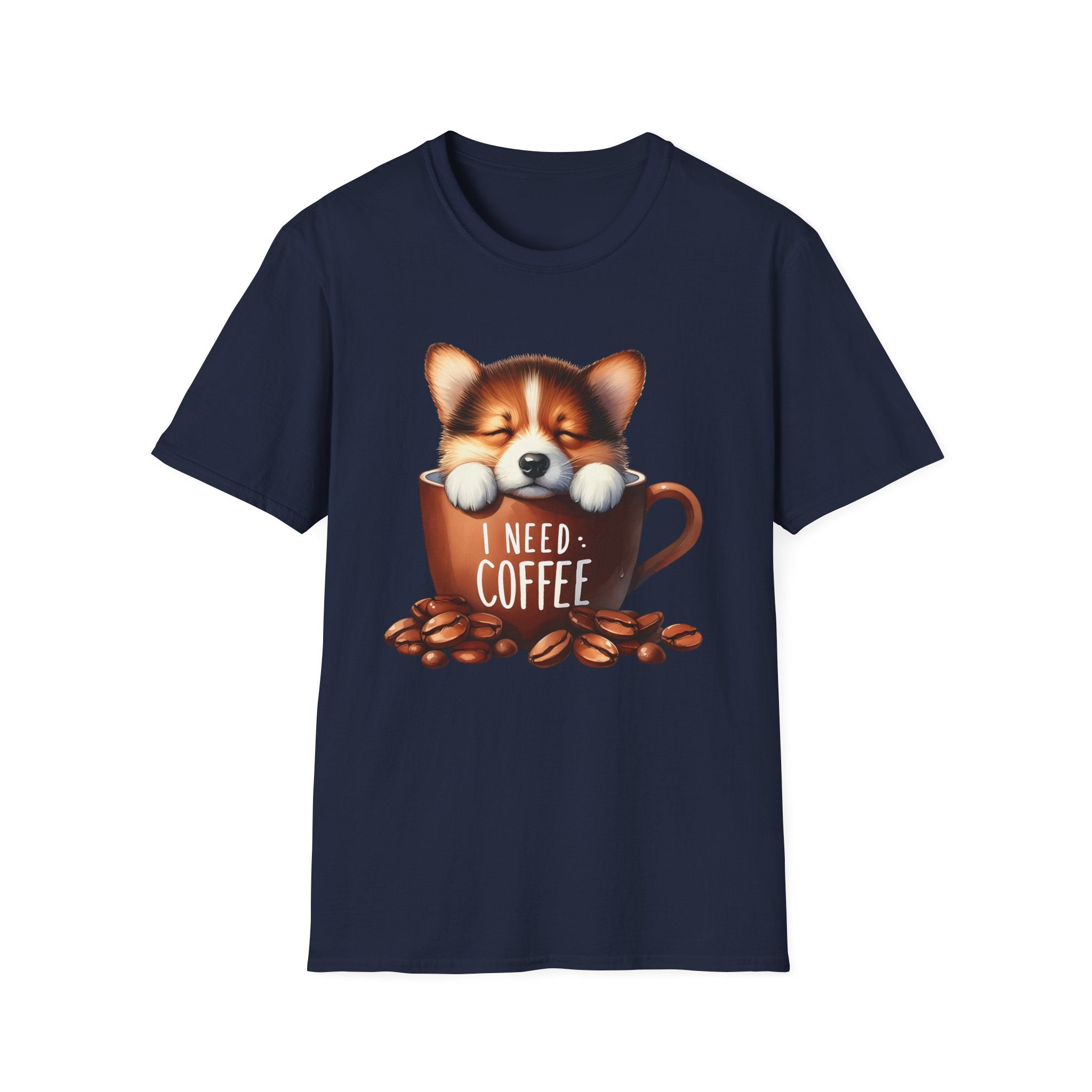 Sleeping Puppy in Coffee Cup T-Shirt | I Need Coffee, Cute Corgi Mug