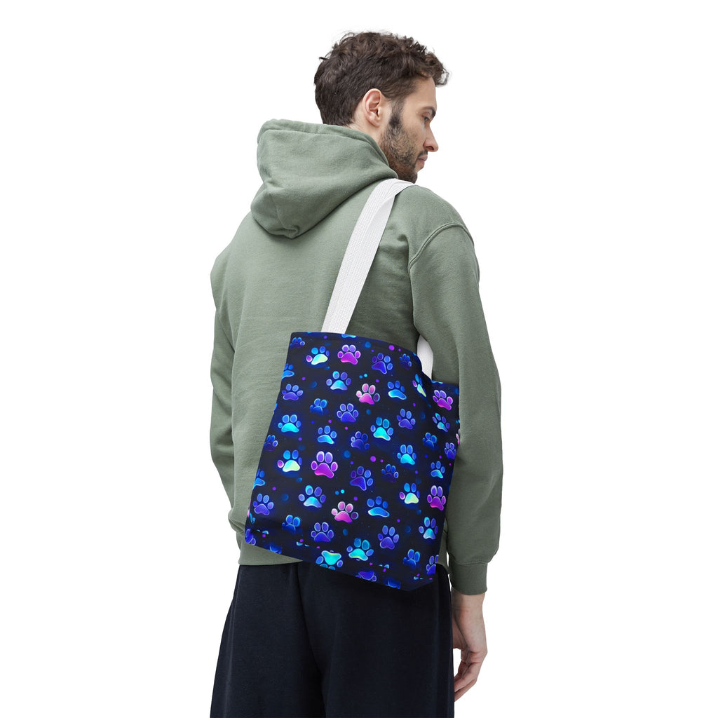 Neon Paw Print Tote | Colorful Cat Dog Paw Pattern All Over Print