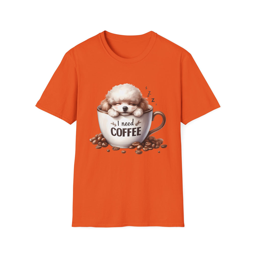 Sleeping Puppy in Coffee Cup T-Shirt | I Need Coffee Dog Design