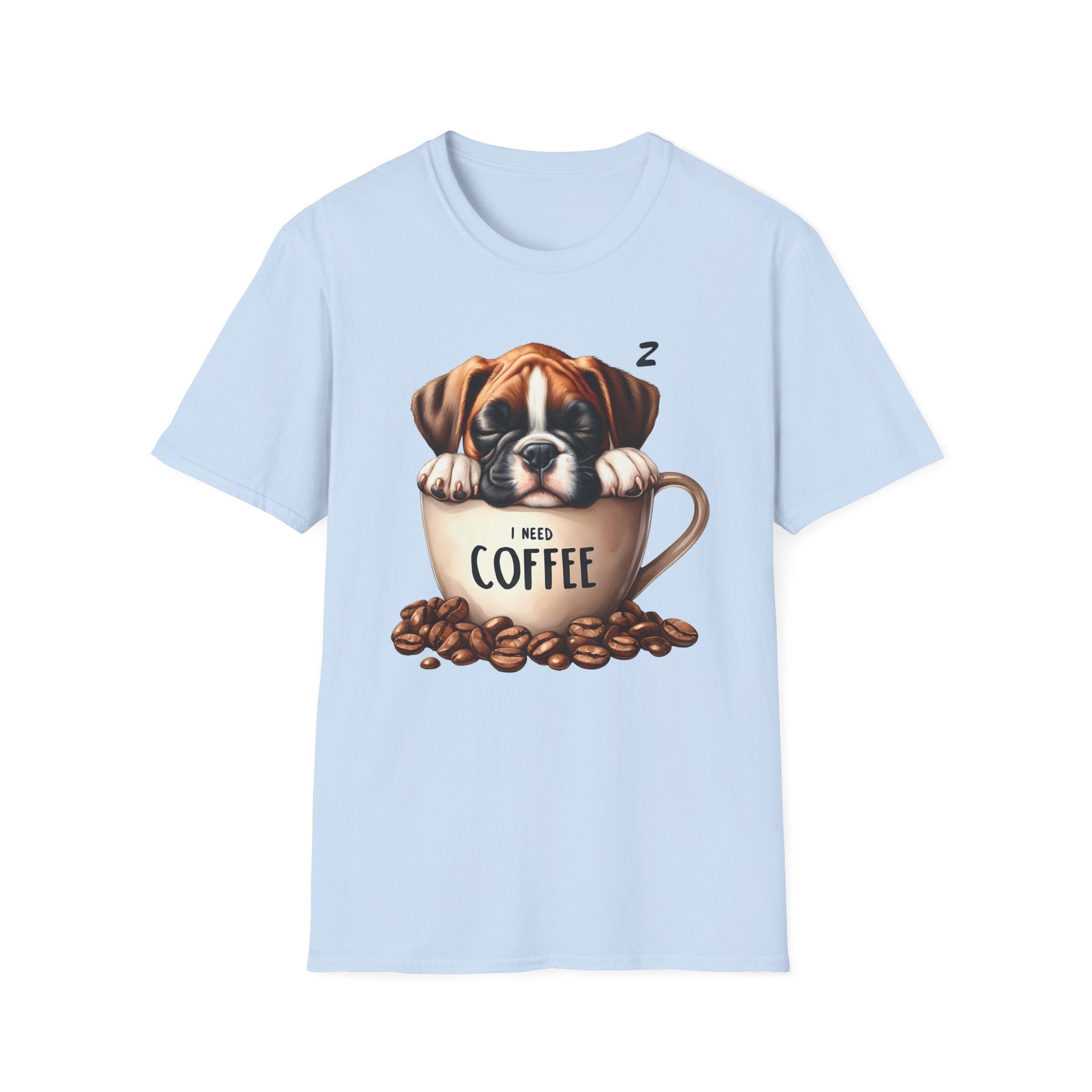 Sleeping Puppy in Coffee Cup T-Shirt | I Need Coffee Design