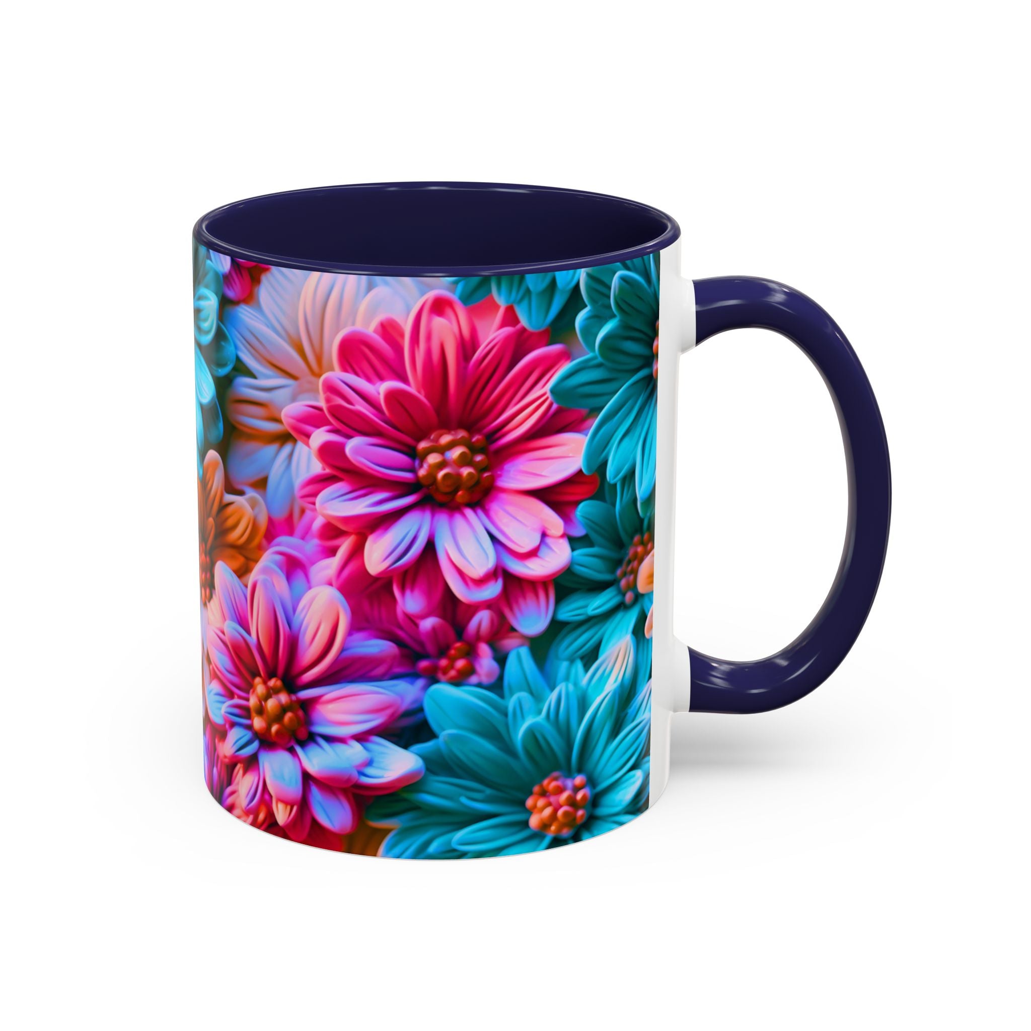 Vibrant Dahlia Floral Accent Mug | 11oz 15oz Ceramic Coffee Mug