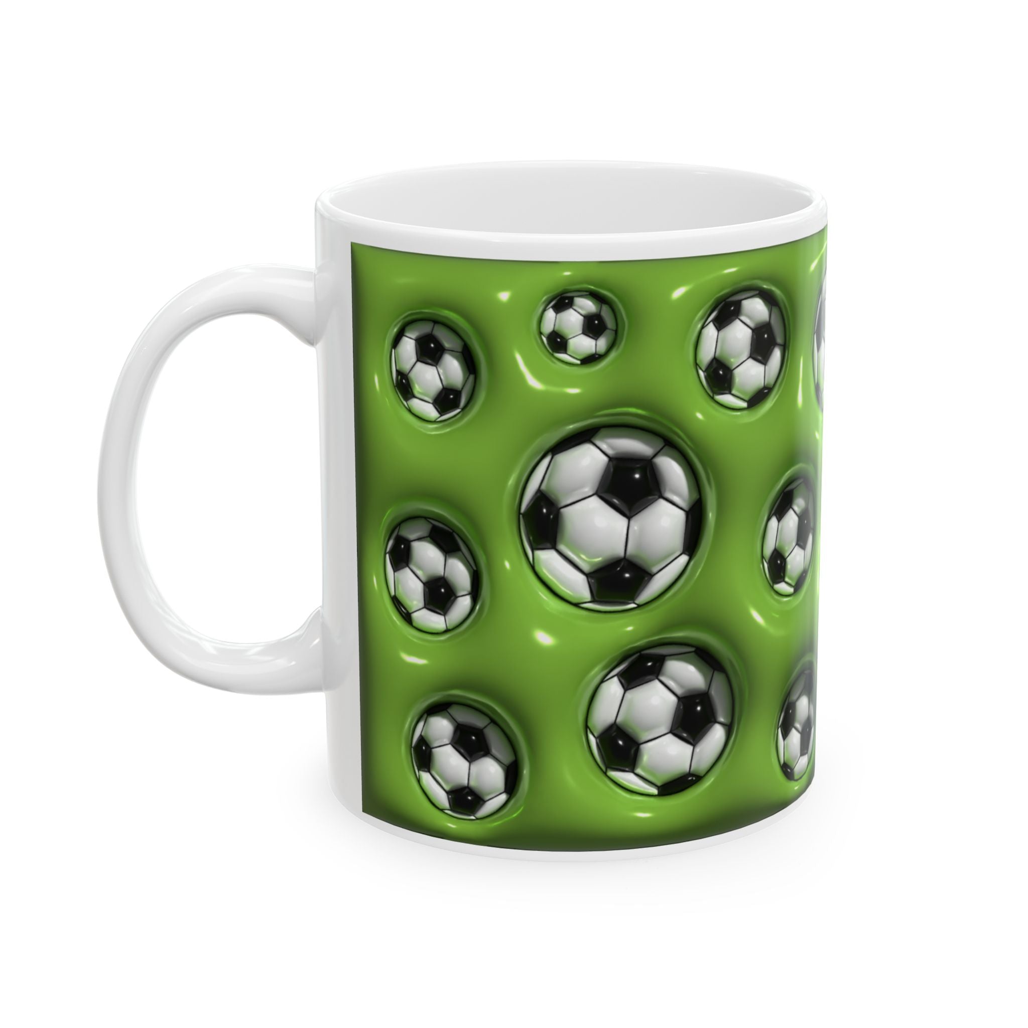 Soccer Ball Pattern Mug | Green Football Design, Ceramic Coffee Cup