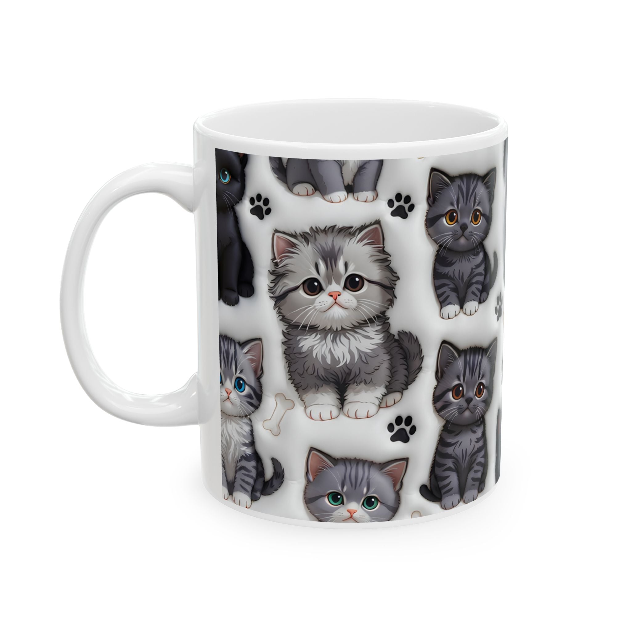 Cute Black and Tabby Kittens Mug | Ceramic Cat Pattern Mug