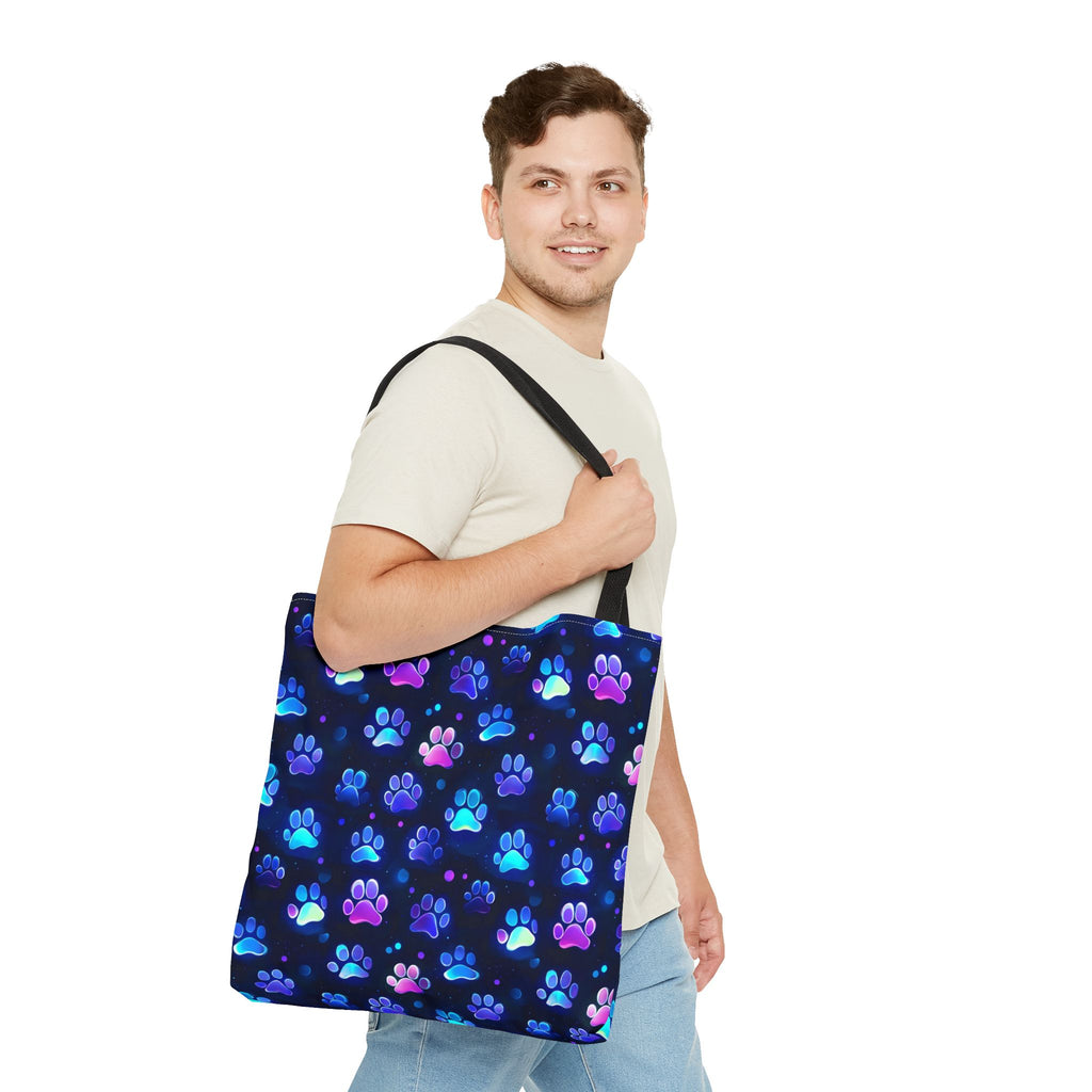 Neon Paw Print Tote | Colorful Cat Dog Paw Pattern All Over Print