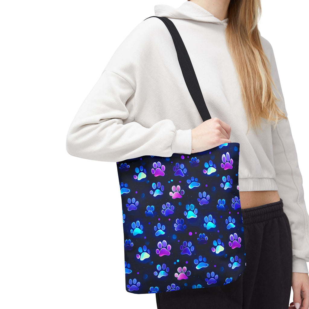 Neon Paw Print Tote | Colorful Cat Dog Paw Pattern All Over Print