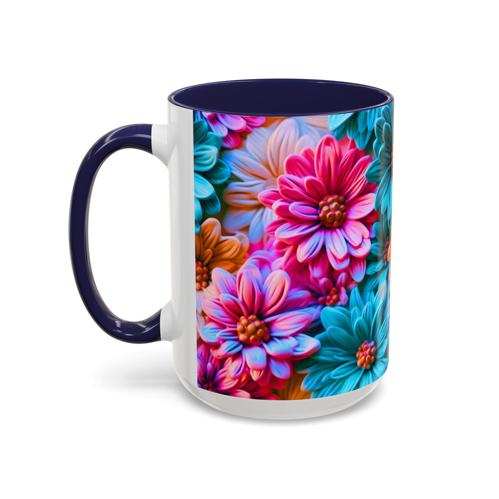 Vibrant Dahlia Floral Accent Mug | 11oz 15oz Ceramic Coffee Mug