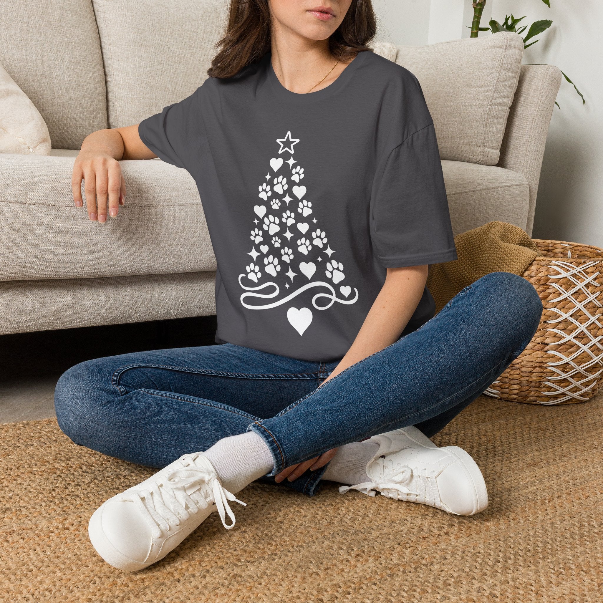 Paw Paw Print Christmas Tree T-Shirt | Dog Lover Holiday Tee