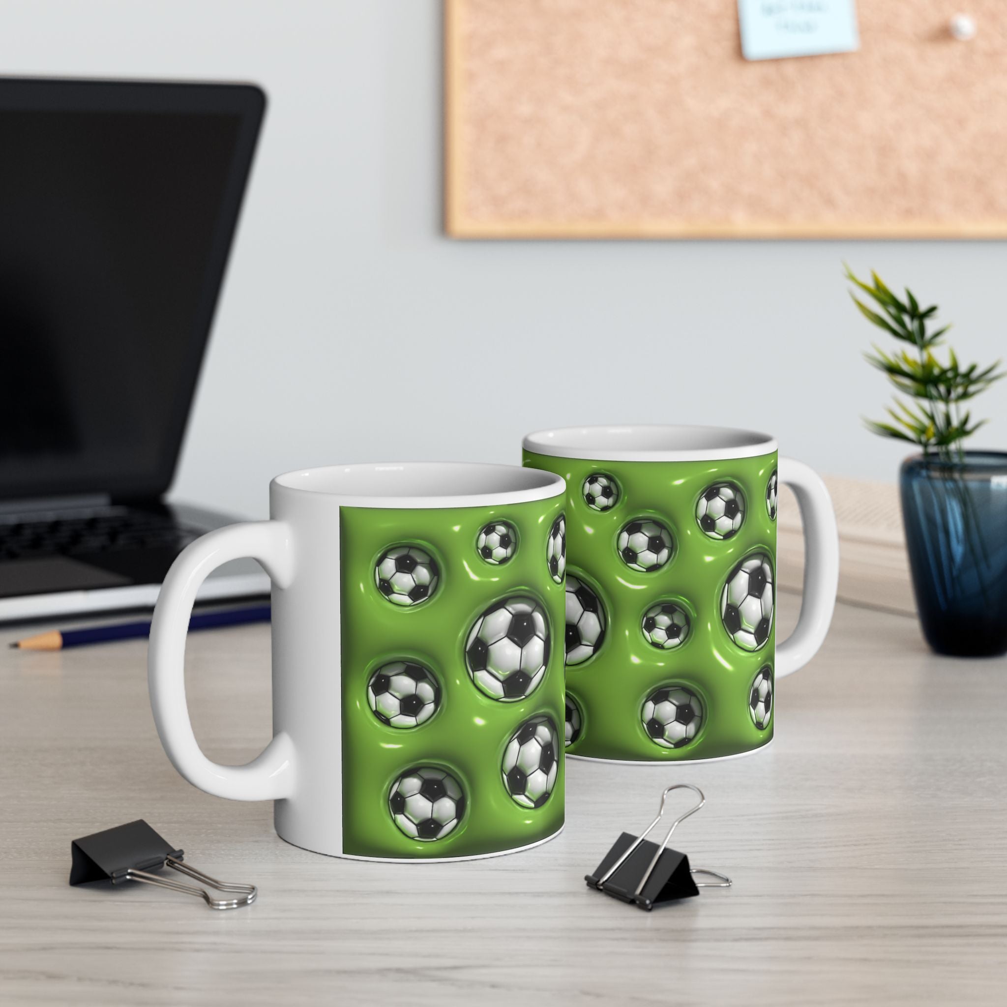 Soccer Ball Pattern Mug | Green Football Design, Ceramic Coffee Cup