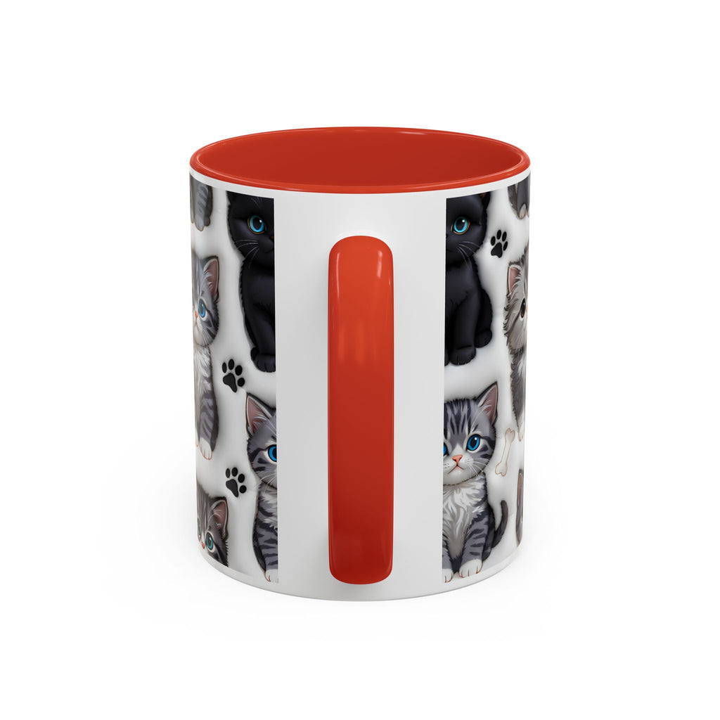 Cute Kitten Pattern Accent Coffee Mug | Cat Paw Print Design